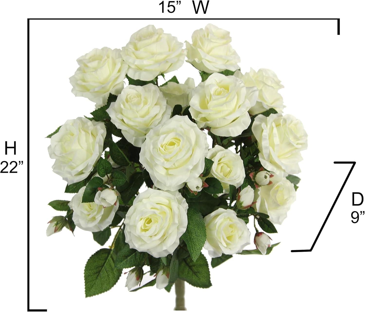 Cream Silk and Plastic Rose Bush Tabletop Centerpiece