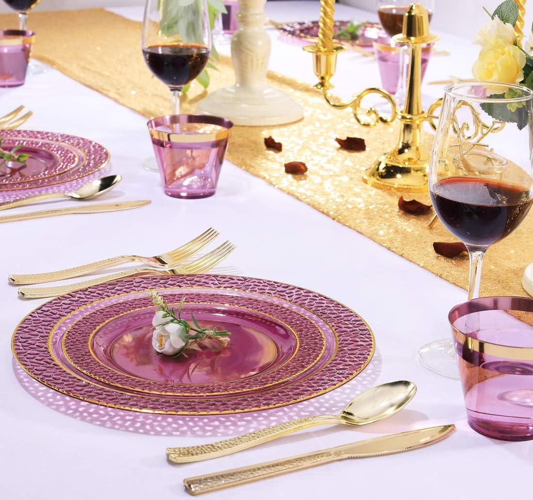 Elegant Purple and Gold Disposable Plastic Dinnerware Set