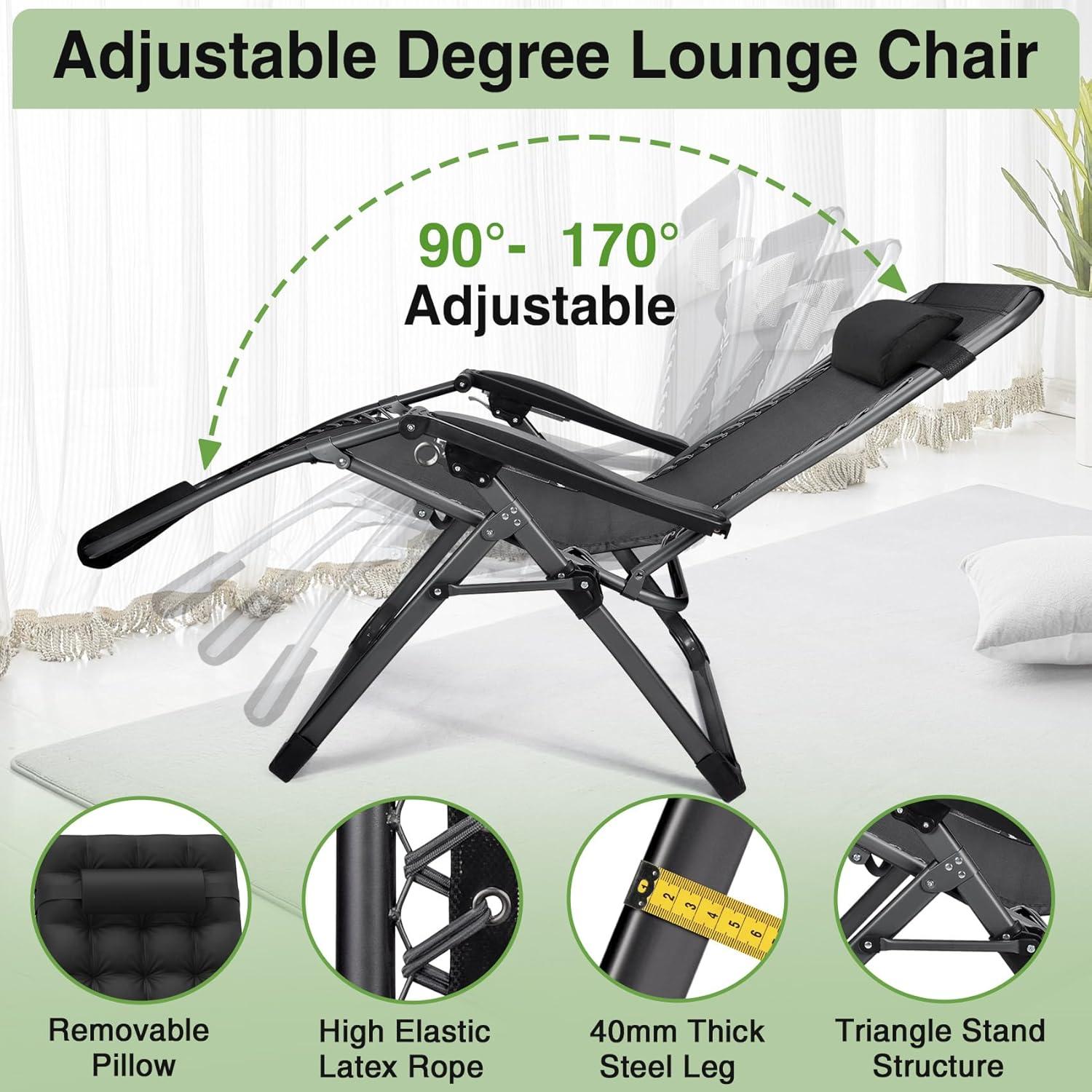 Black Cushioned Zero Gravity Reclining Lounger with Cup Holder