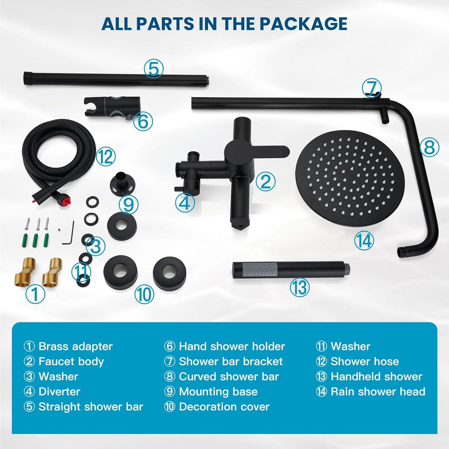 Matte Black Stainless Steel Adjustable Rain Shower System