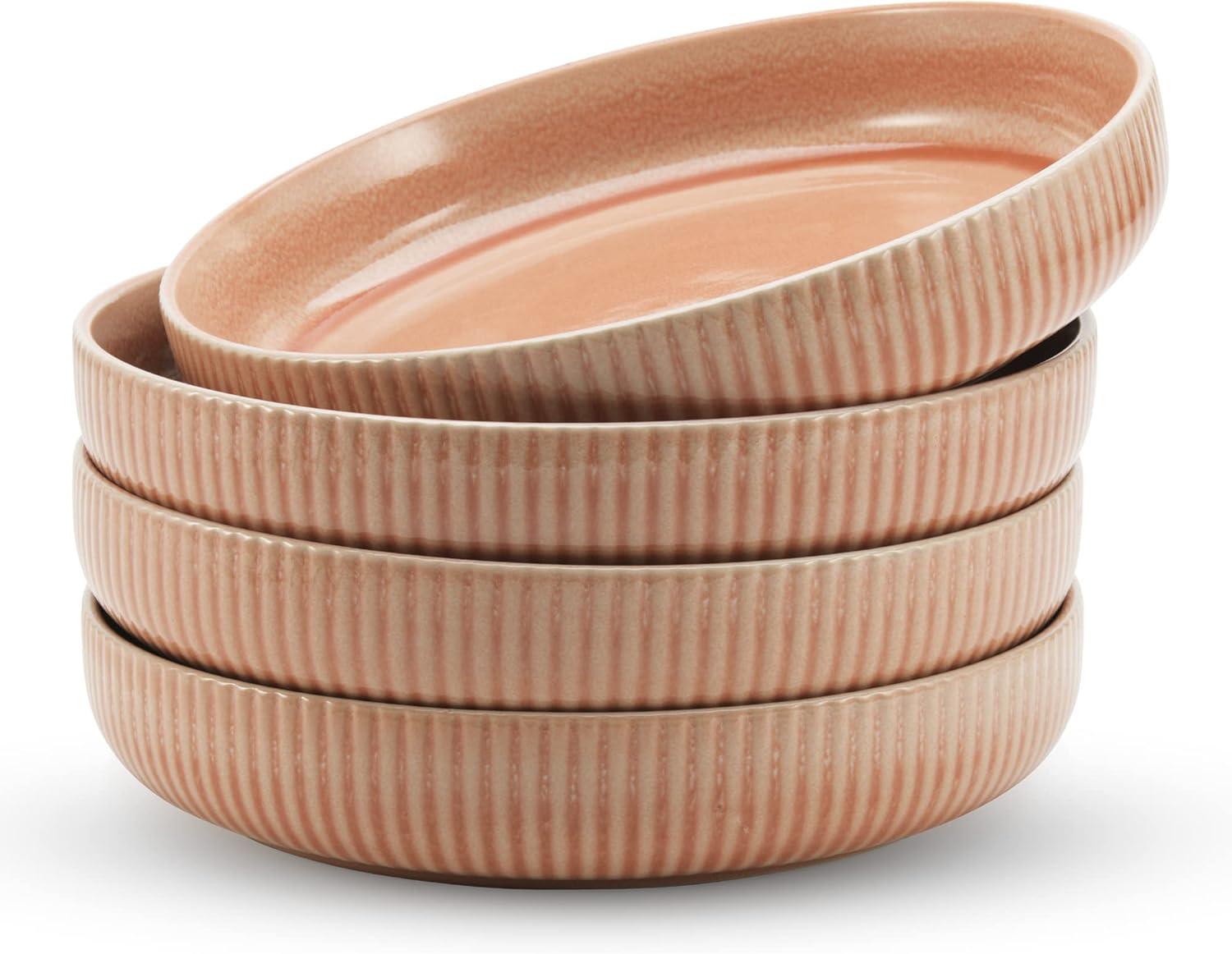 American Atelier Large Pasta Bowls, 42 oz Wide Shallow Stoneware Salad Bowl Set, Plates for Serving Dinner, Kitchen, and Eating, Set of 4,Blush