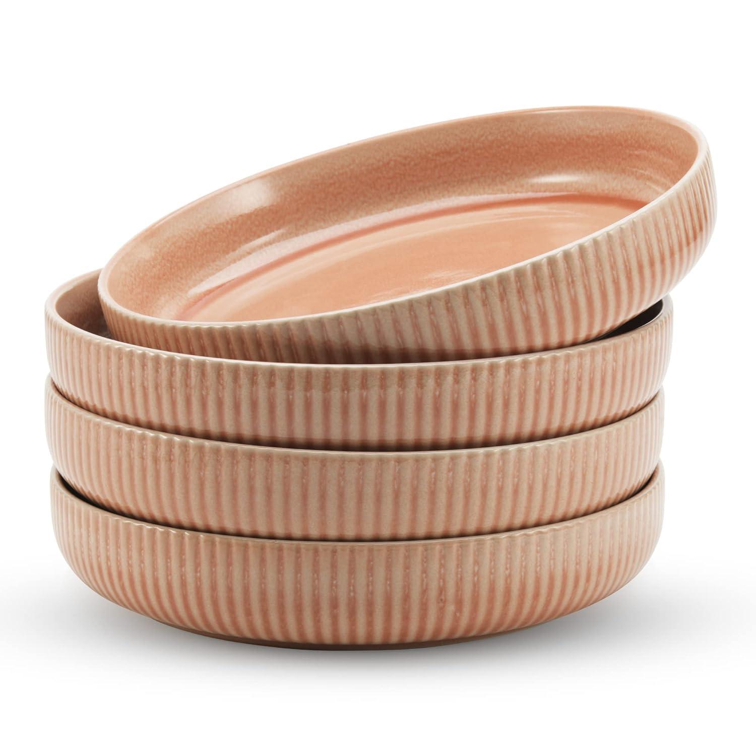American Atelier Large Pasta Bowls, 42 oz Wide Shallow Stoneware Salad Bowl Set, Plates for Serving Dinner, Kitchen, and Eating, Set of 4,Blush