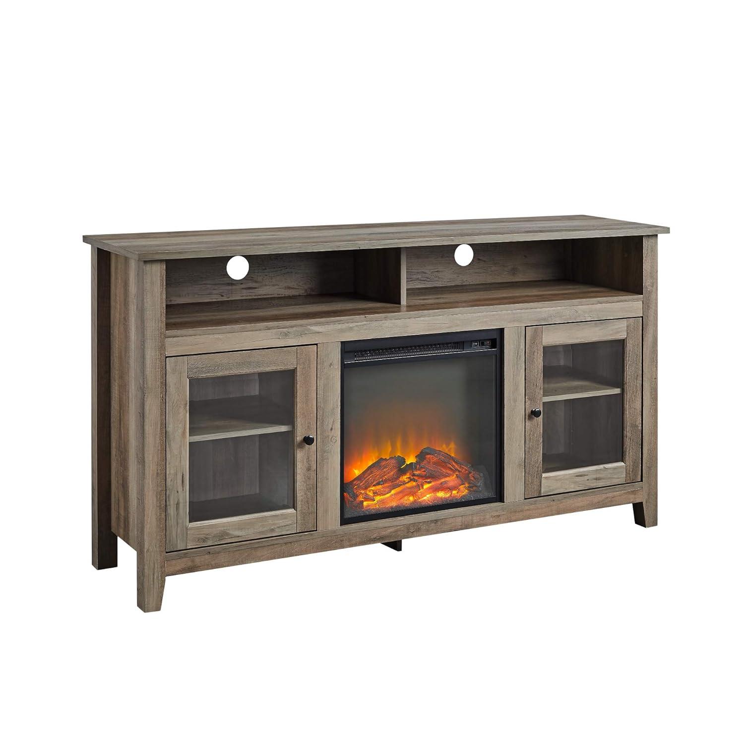 Wasatch 58" Transitional Fireplace Glass Wood TV Stand in Gray Wash