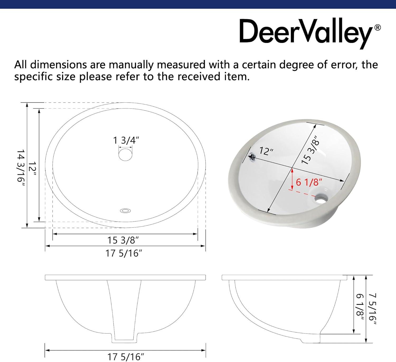 DeerValley Liberty 17" X 14" Oval Vitreous China Undermount Bathroom Sink with Overflow