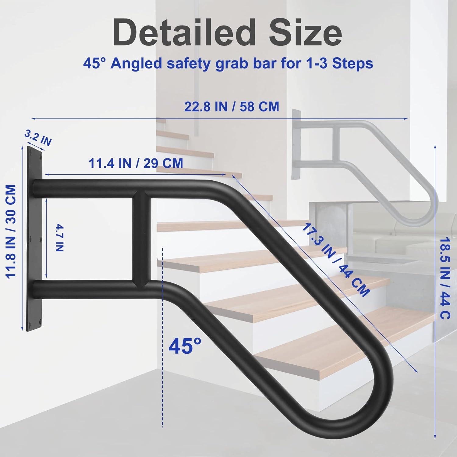 22.8" Wall Mounted Hand Rails Non-Slip Grab Bars Outdoor Handrails