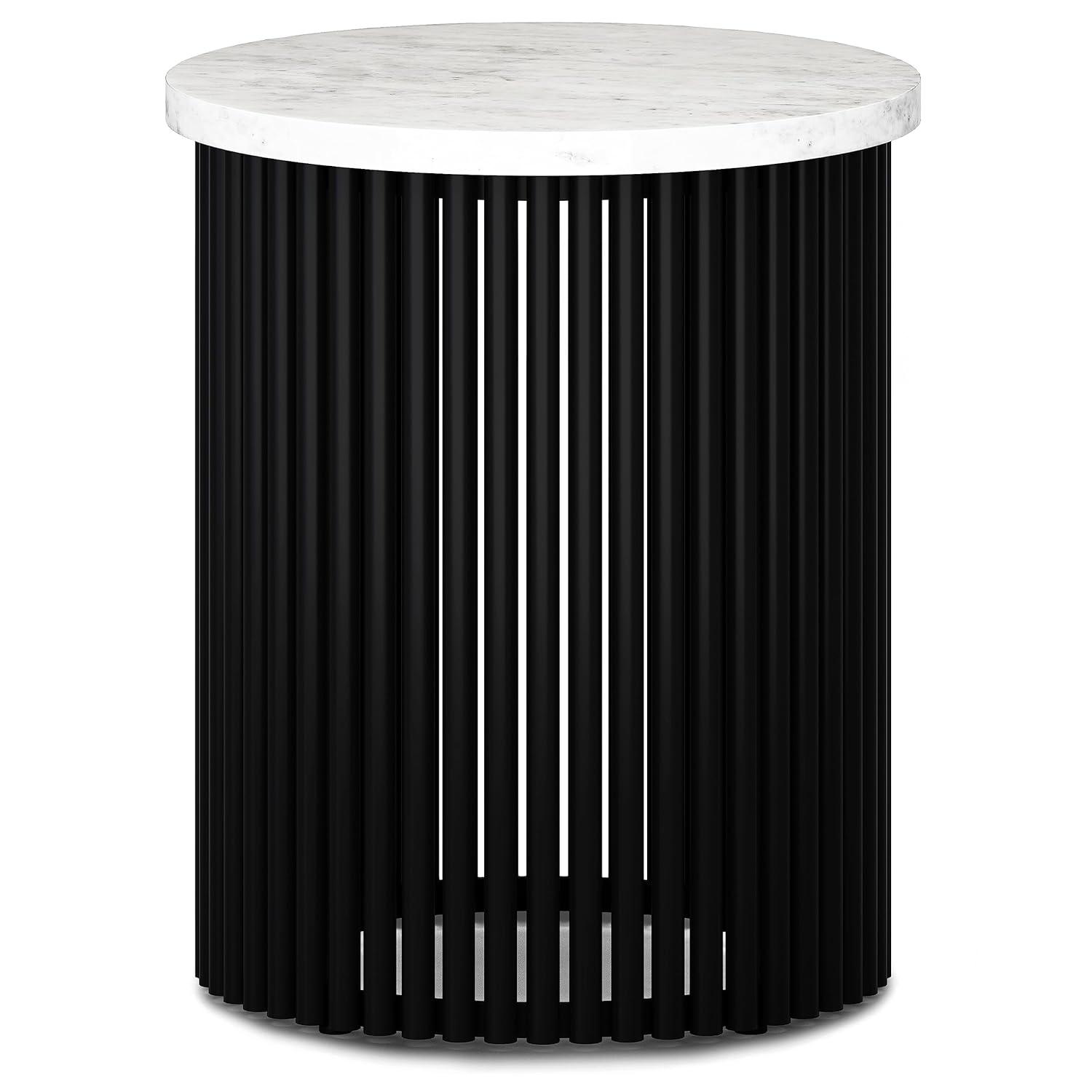 Simpli Home Demy 18"W Genuine Marble Industrial End Table with Slatted Metal Base, Assembled