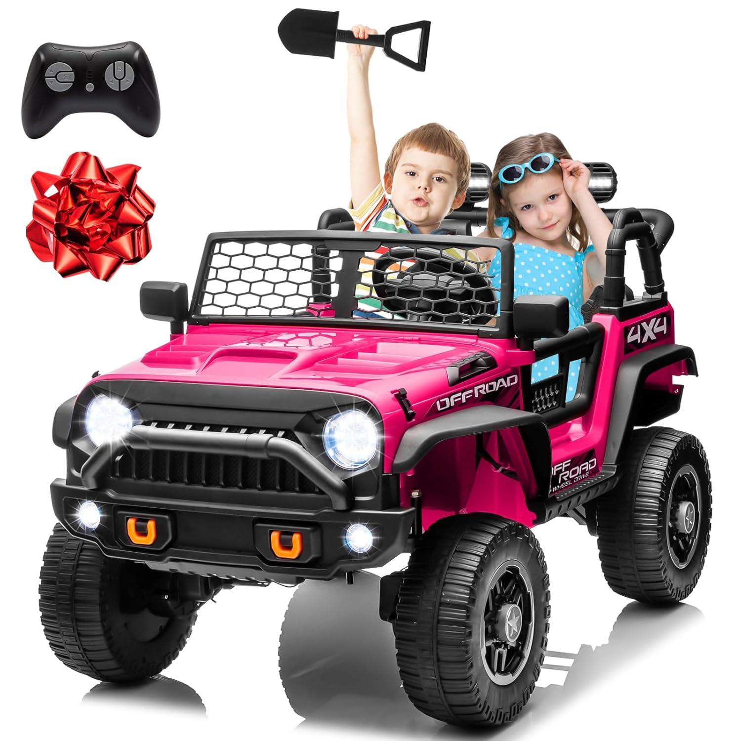 Ancheer 24V Real 2 Seater Ride On Toys Electric SUV Jeep Car With Remote Control,2WD/4WD Switchable, 4X100W Motor, Bluetooth, Music, USB, Lights