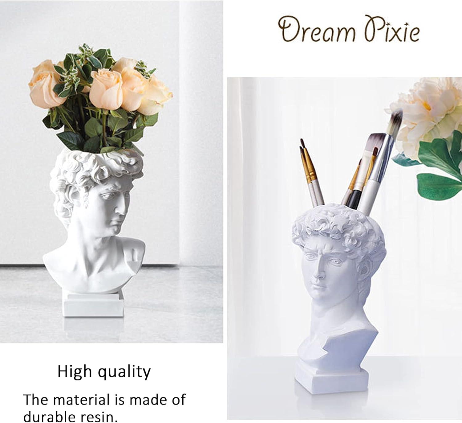 Head Vase, Hosrnovo Greek Statue Decor David Heads Planter for Garden and Home, Roman Style Vintage White Flowers Bowl Creative Housewarming Gift 6.5X3.5Inches (White Medium)