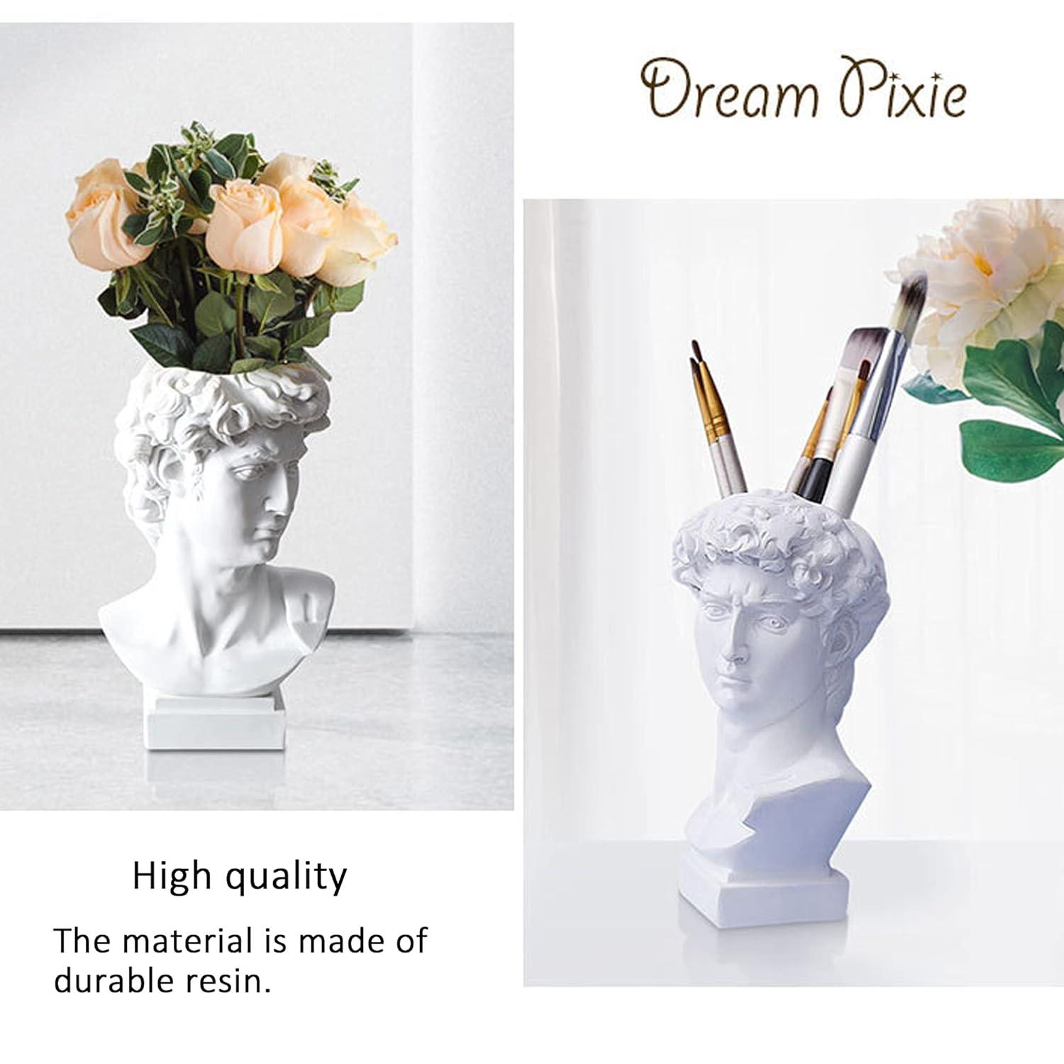 Head Vase, Hosrnovo Greek Statue Decor David Heads Planter for Garden and Home, Roman Style Vintage White Flowers Bowl Creative Housewarming Gift 6.5X3.5Inches (White Medium)