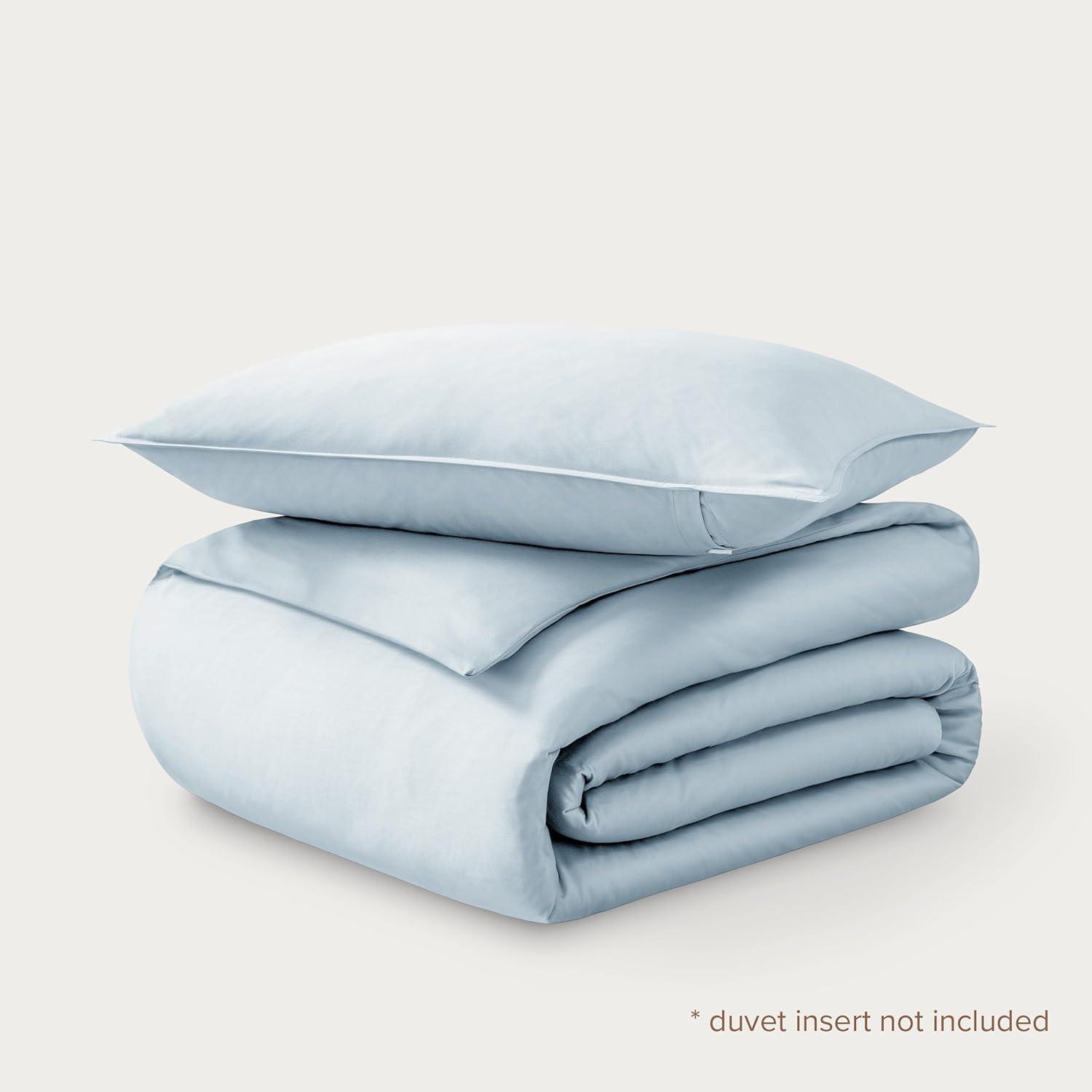 400 Thread Count Organic Cotton Sateen Twin/Twin XL Duvet Cover and Sham Set Winter Blue by Bare Home