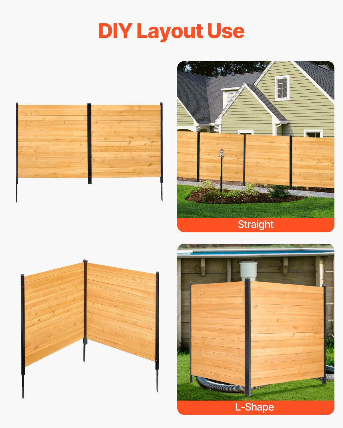 VEVOR Wood Privacy Fence, 38" W x 42" L, 2 Panel Solid Air Conditioner Fence Screen, Pool Equipment Enclosure with Metal Stakes, Easy DIY Installation, Outdoor Trash Can Hider for Garden Decoration