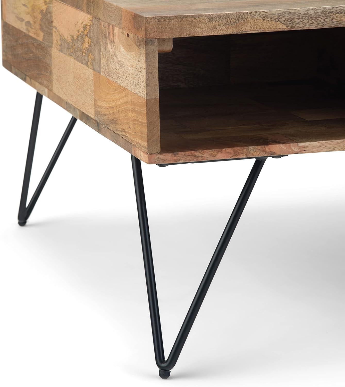 Simpli Home Hunter SOLID MANGO WOOD and Metal 32 inch Wide Square Industrial Lift Top Coffee Table in Natural