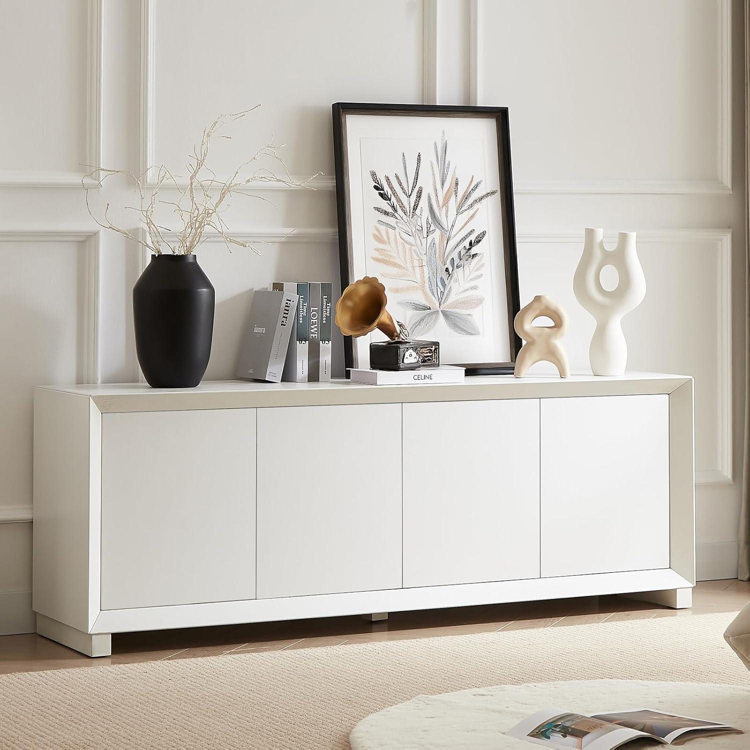 Lunale 64" White Particleboard Sideboard Storage Cabinet