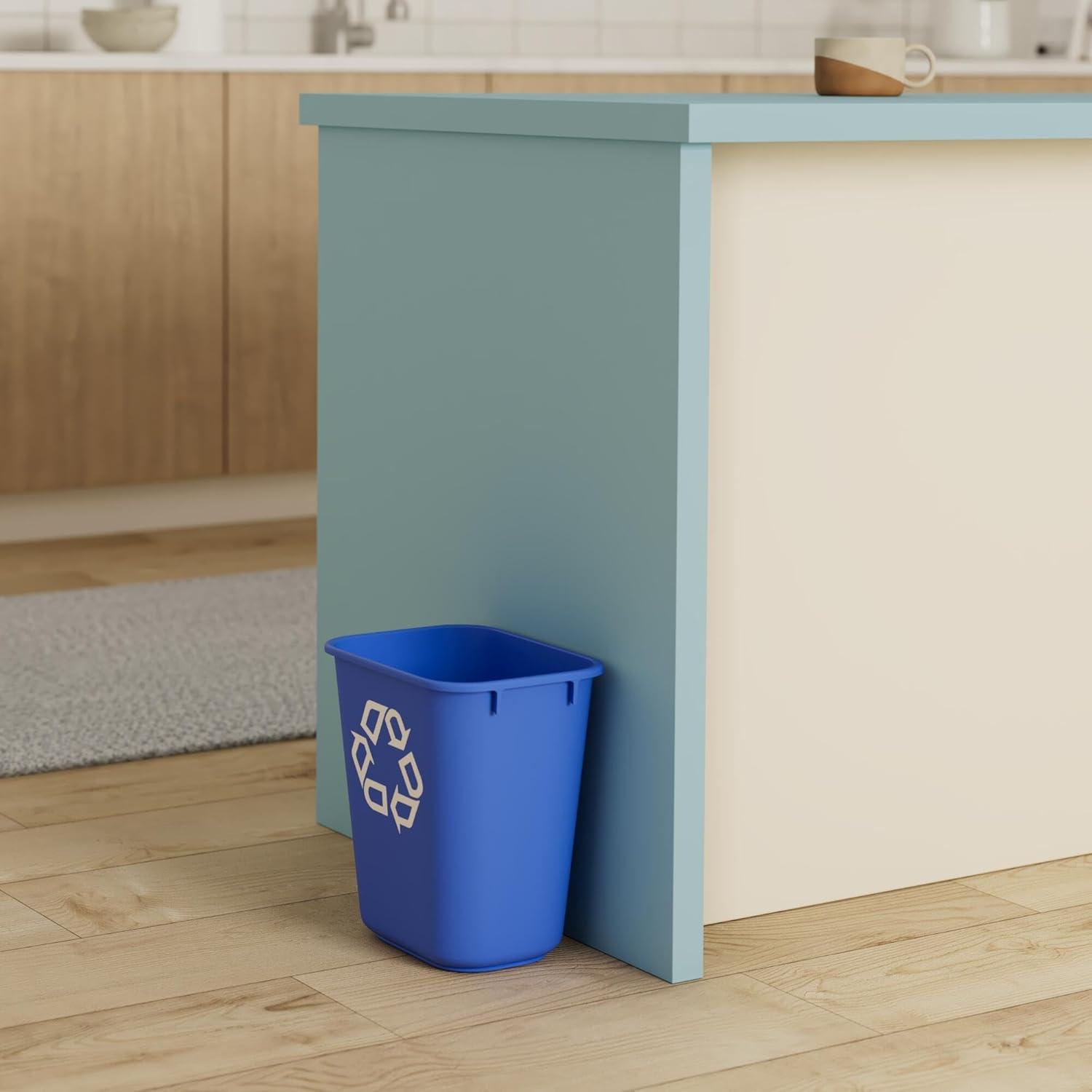 Rubbermaid Commercial Small Deskside Recycling Container Rectangular Plastic 13.625qt Blue 295573BE