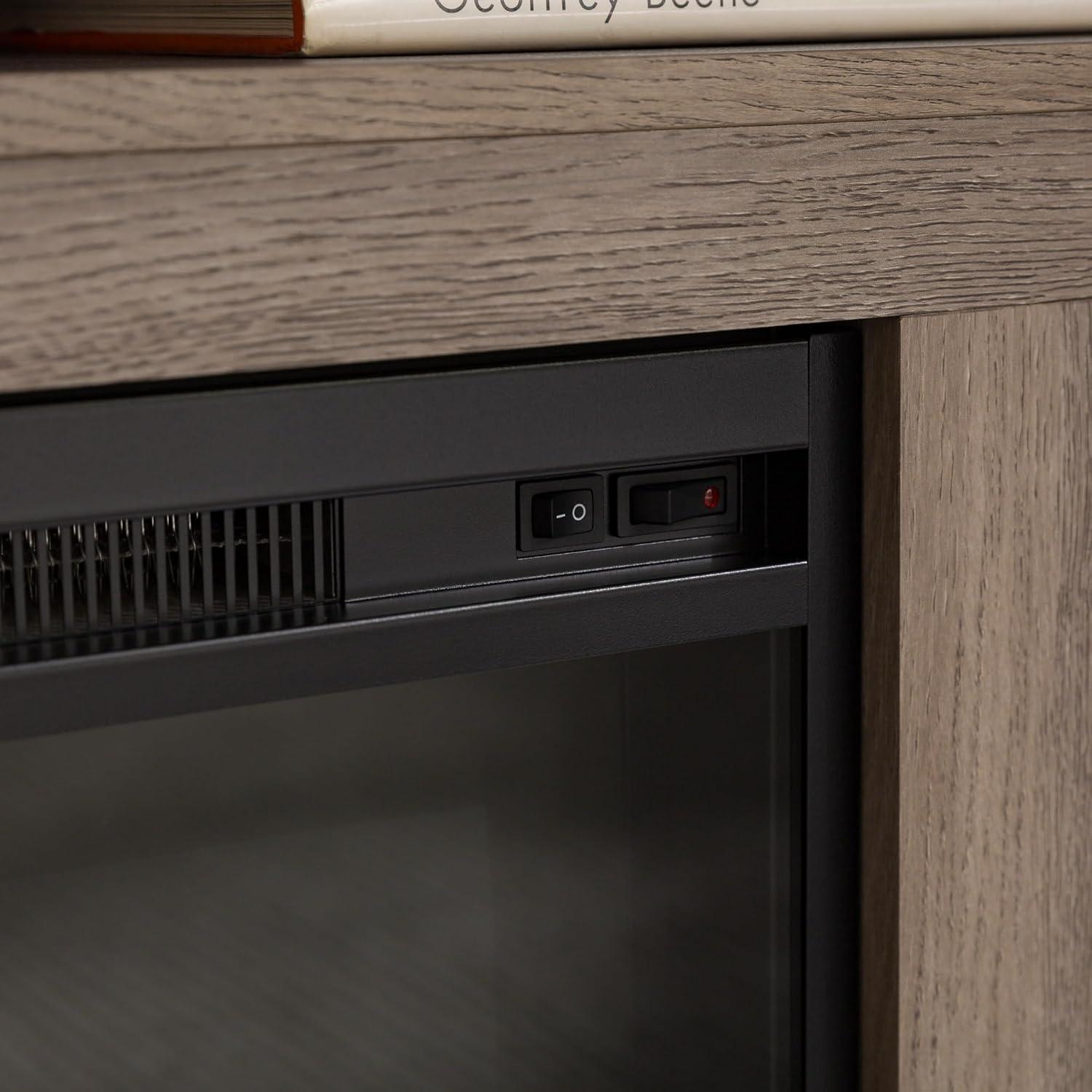 Walker Edison Glenwood Rustic Farmhouse Glass Door Highboy Fireplace TV Stand for TVs up to 65 Inches, 58 Inch, White Oak