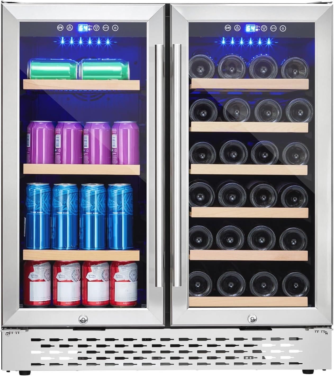 Luku Wine Fridge, 28 Bottles & 80 Cans Wine Cooler with Glass Door, Adjustable Shelves, Digital Temperature Control, Beverage Refrigerator Cooler for Soda, Wine or Beer, Freestanding/Built-in