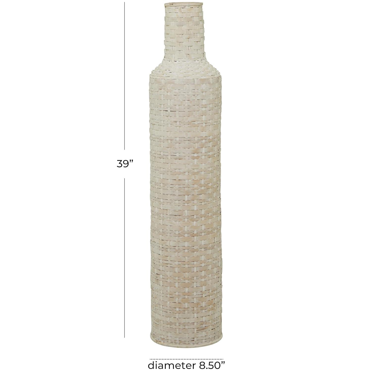 Studio 350 Intricately Woven Tall Bamboo Wood Floor Vase  - White or Brown White - 9"W, 39"H