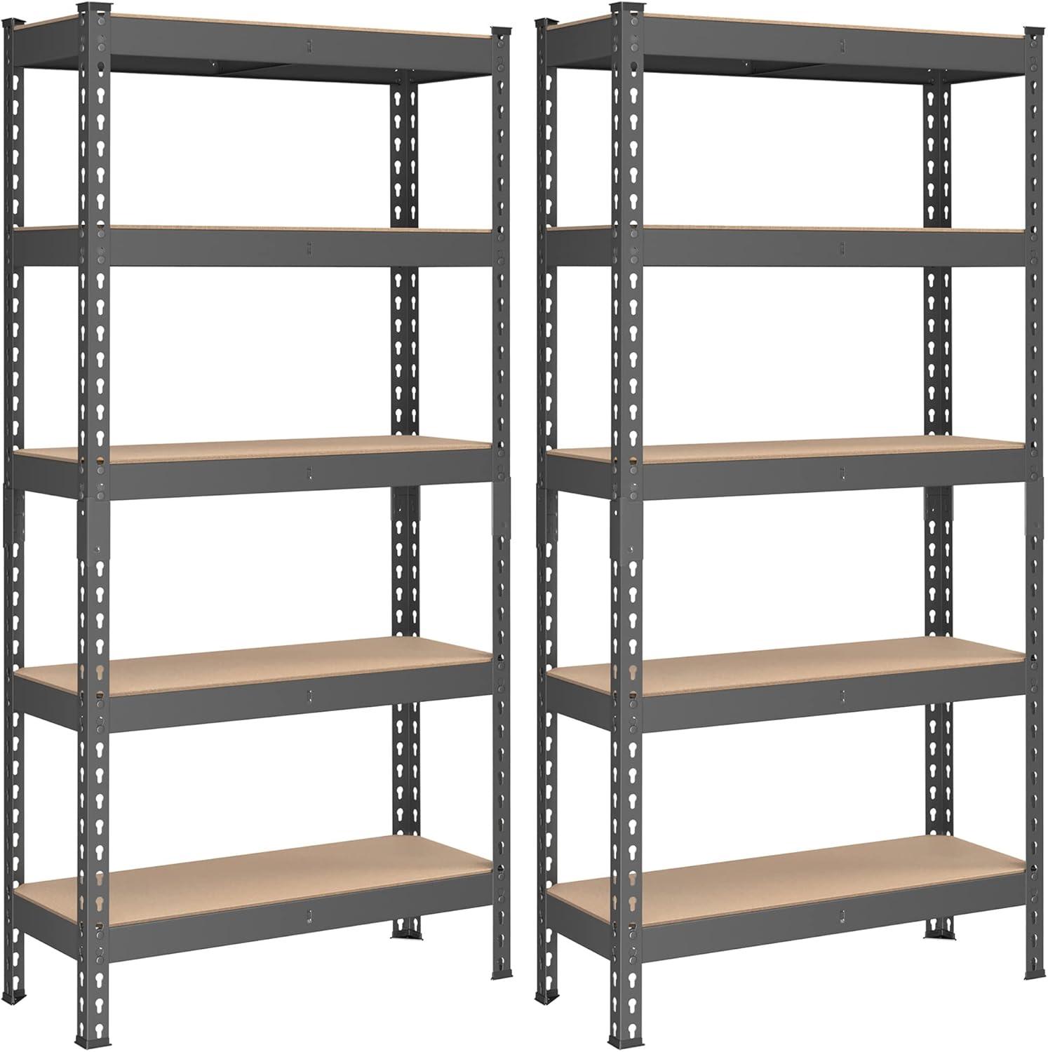 SONGMICS 5-Tier Storage Shelves Metal Garage Storage Boltless Assembly Adjustable Shelving Unit 11.8 x 29.5 x 59.1 Inches Load 1929 lb for Shed Warehouse Basement Kitchen Gray