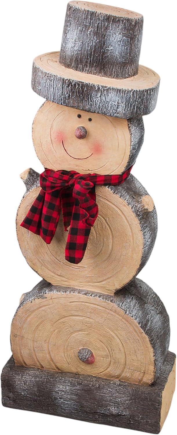 Alpine Corporation 16" x 9" x 38" Wooden Snowman Holiday Statue, Brown/Tan