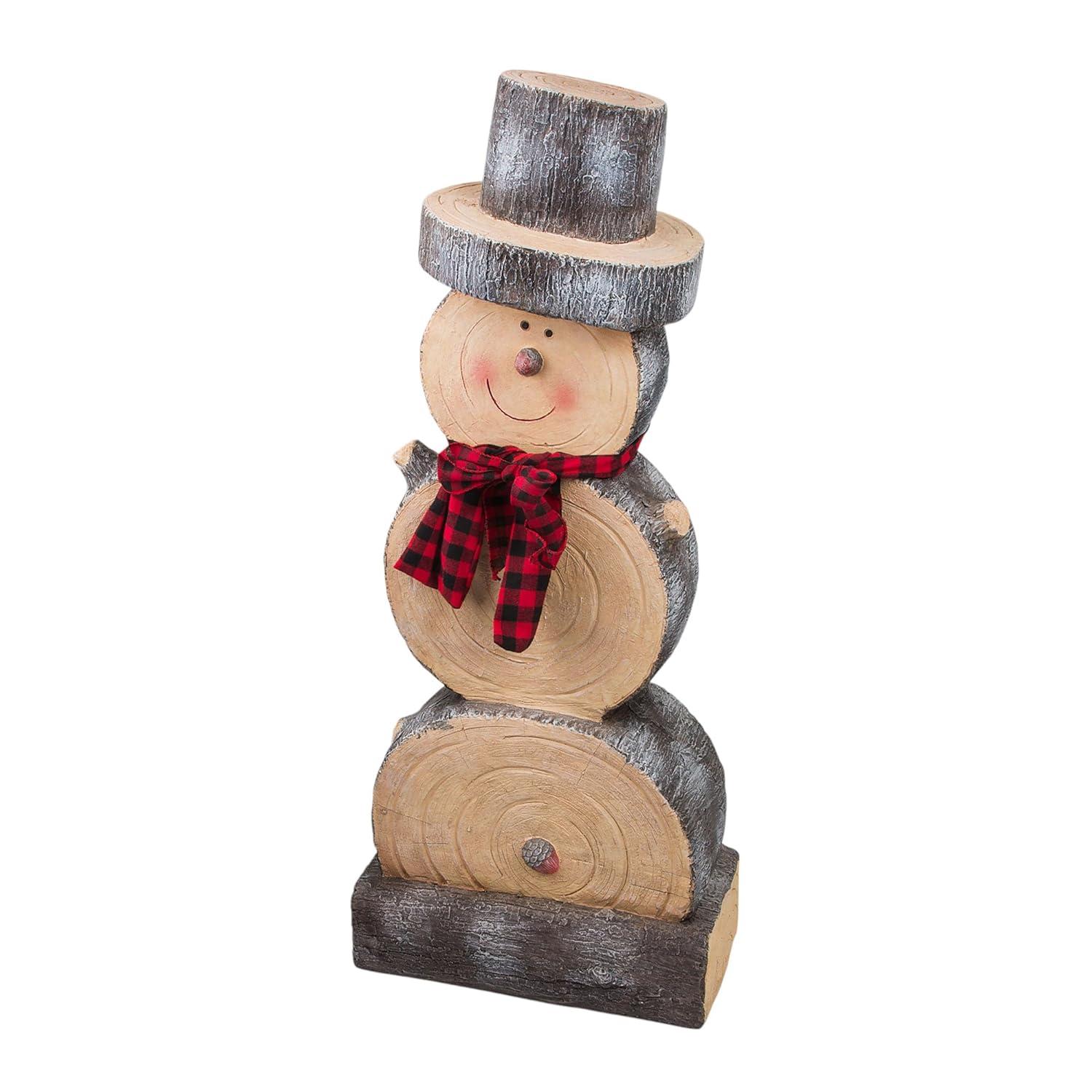 Alpine Corporation 16" x 9" x 38" Wooden Snowman Holiday Statue, Brown/Tan