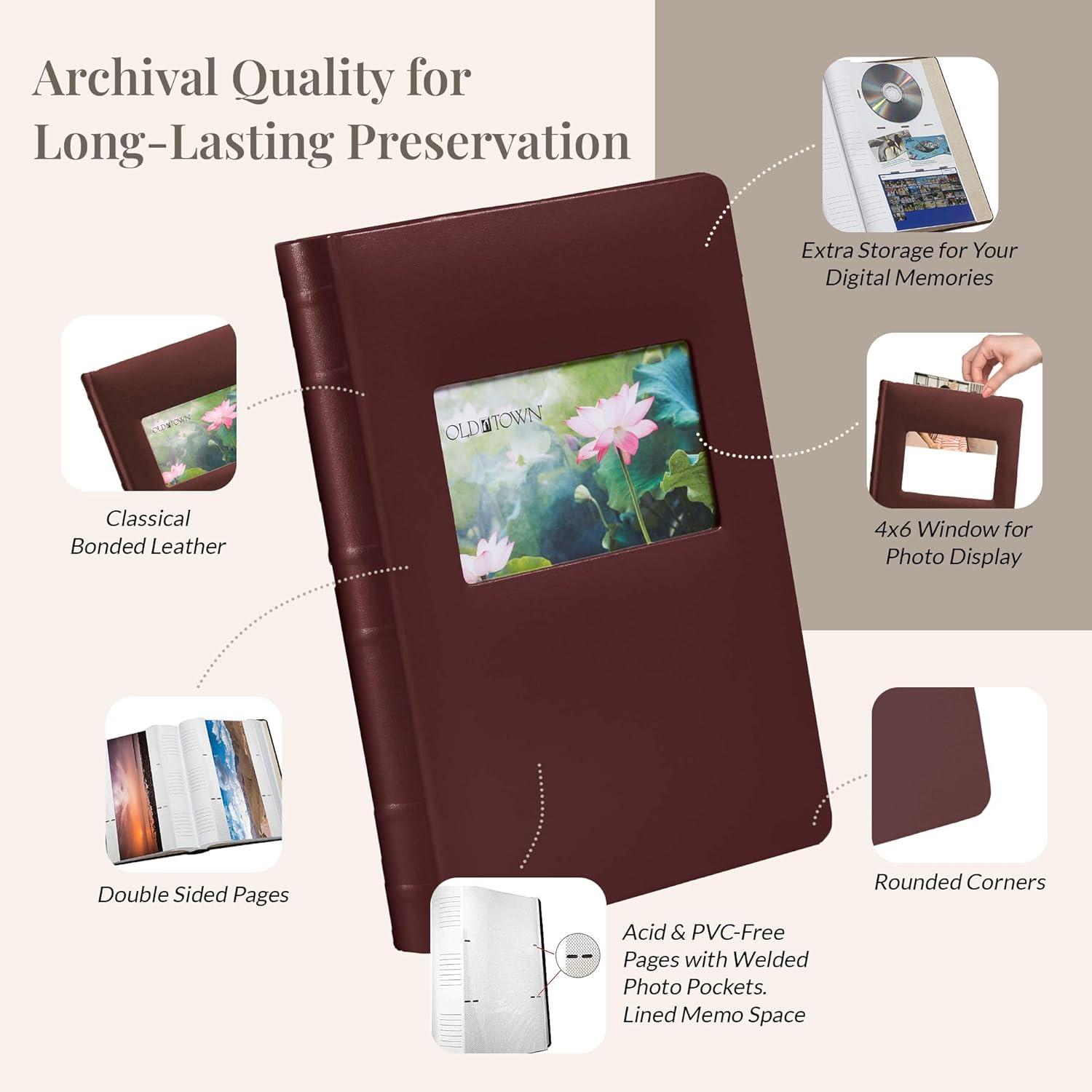 Old Town 2-Pack Bonded Leather Photo Albums, Multi Size Photo Album 5x7 & 4x6 Slots, Acid-Free Photo Album 4x6 300 Photos or 100 5x7 Photos, 50 Double-sided Welded Pages, Burgundy