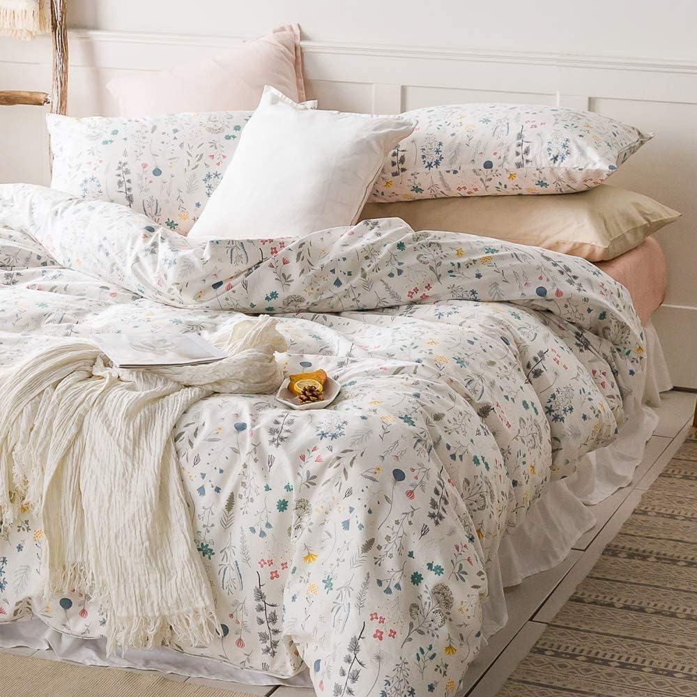 Garden Style Floral Duvet Cover Twin Girl Flower Print Comforter Cover 100% Cotton Botanical Floral Bedding Quilt Cover Chic Shabby Rural Flower Bedding Collection 1 Duvet Cover with 2 Pillowcases