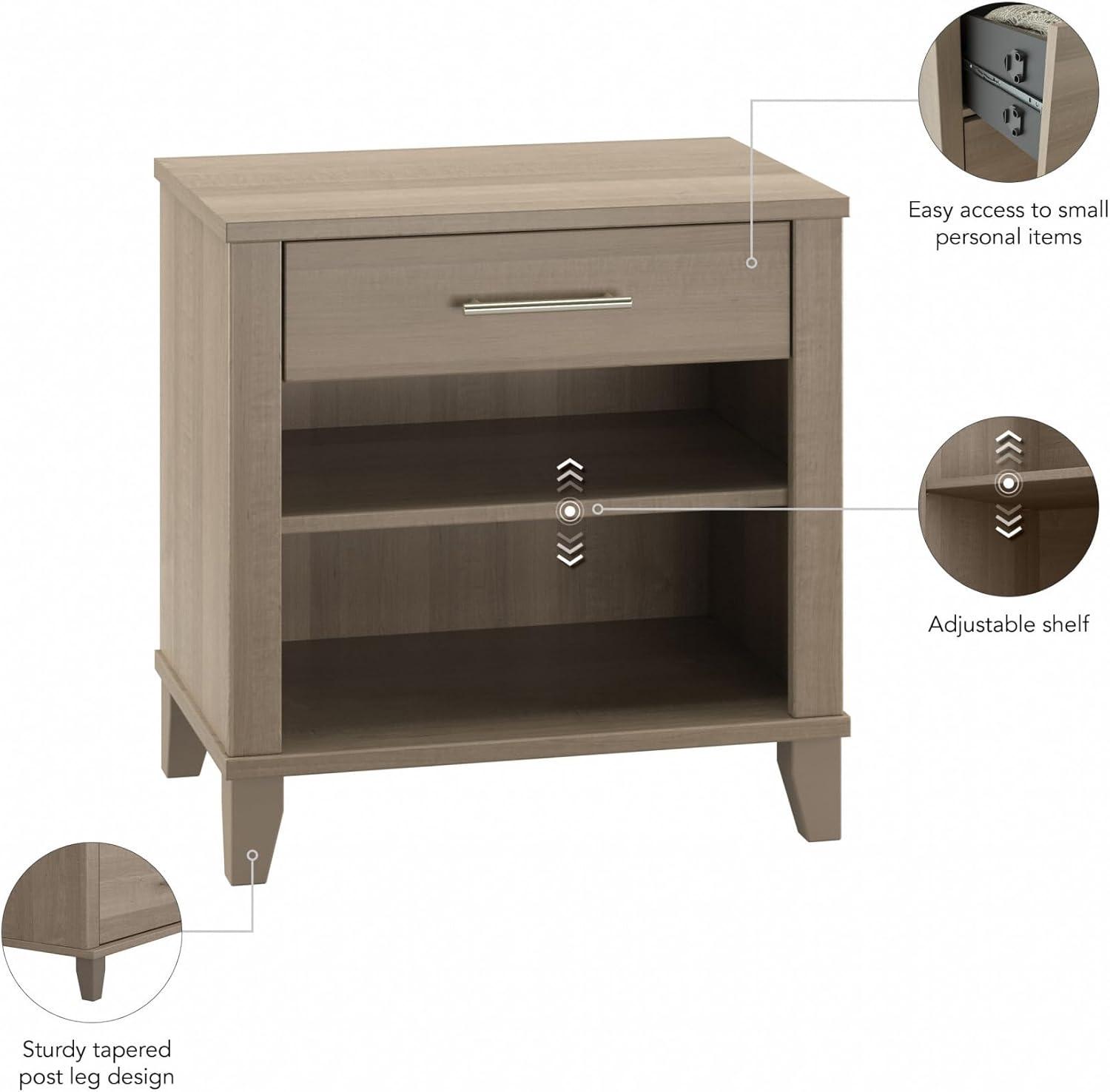 Bush Furniture Somerset Nightstand In Ash Gray: Contemporary Design with Satin Nickel Hardware