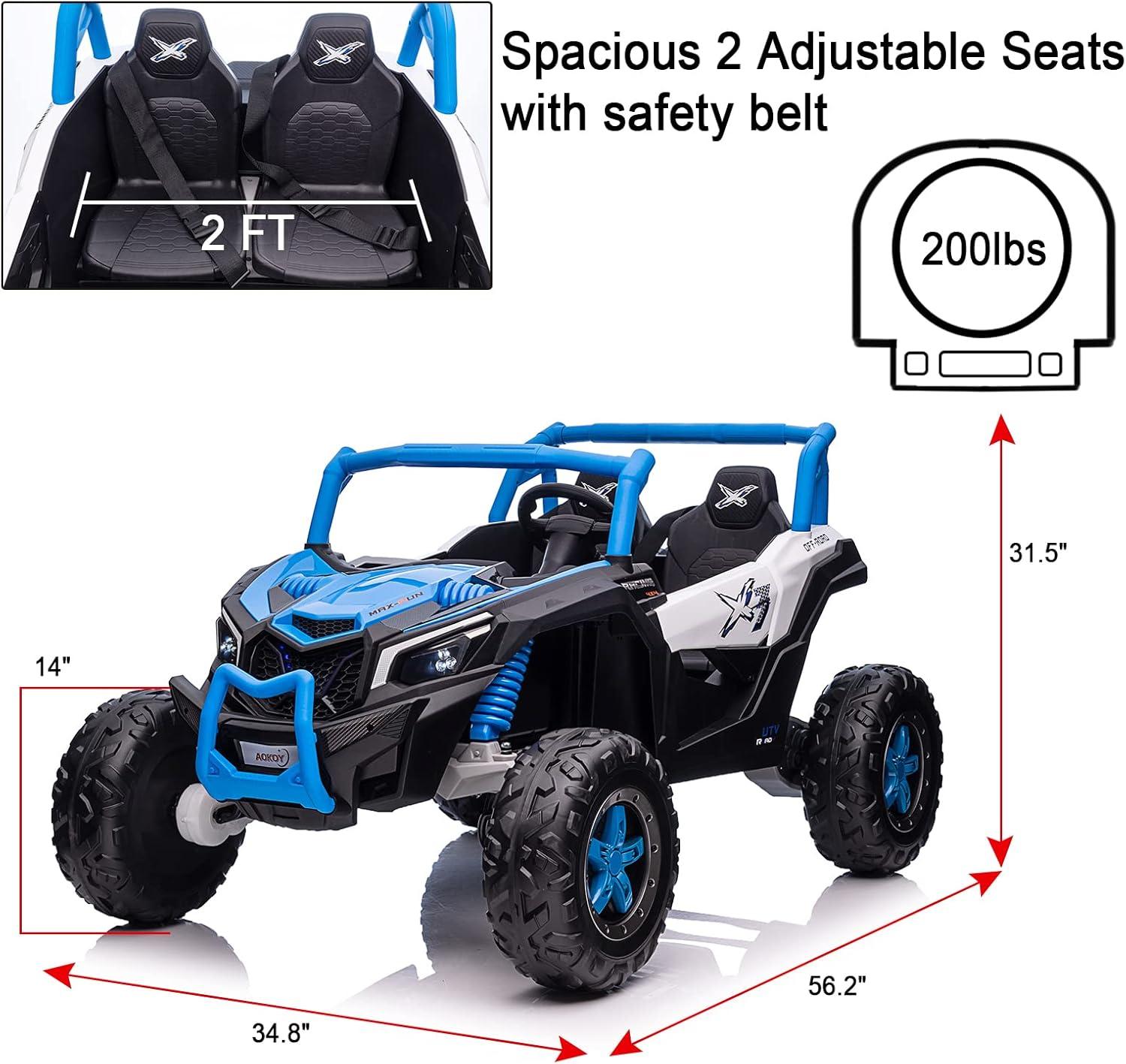 Track 7 24V Ride on UTV, 2-Seater Ride on Car with Remote Control, Music, 2 Speed, Key Start, 4x4 Ride on Off-Road Truck, Blue