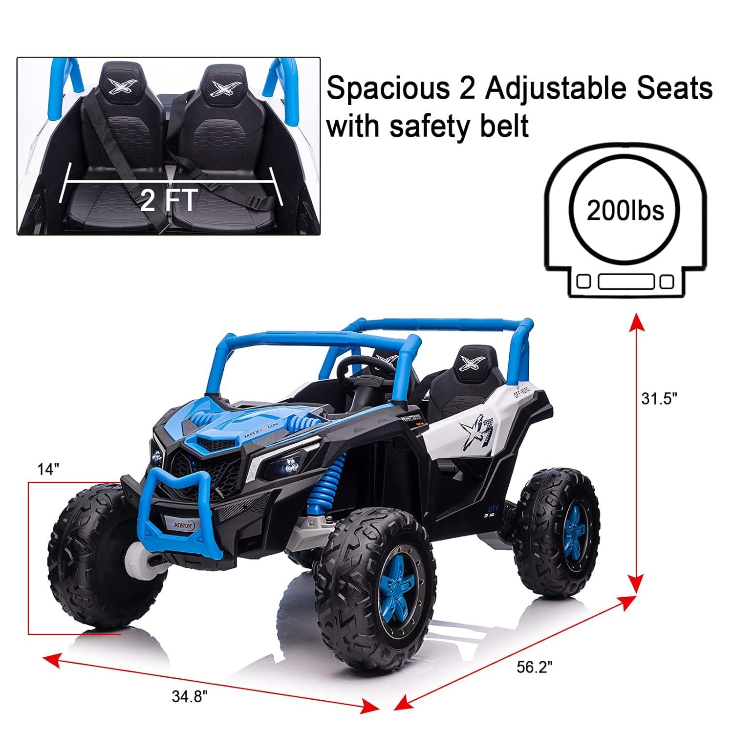 Track 7 24V Ride on UTV, 2-Seater Ride on Car with Remote Control, Music, 2 Speed, Key Start, 4x4 Ride on Off-Road Truck, Blue
