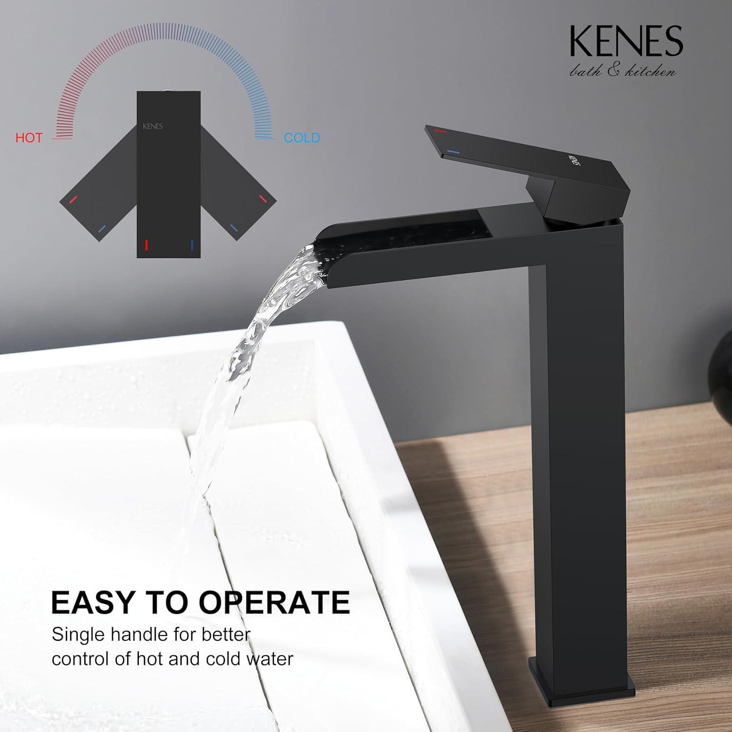Matte Black Stainless Steel Tall Waterfall Bathroom Faucet