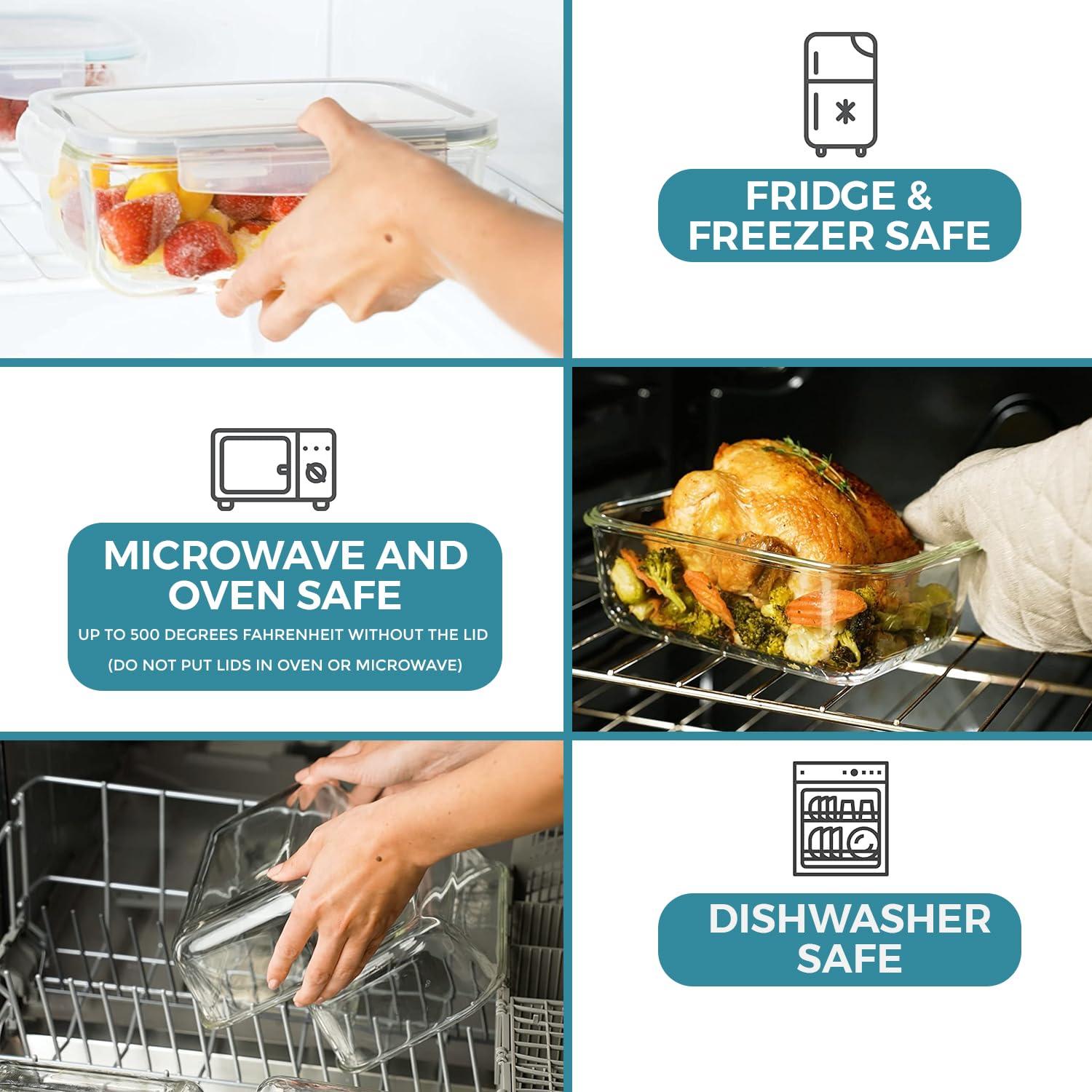 Razab 10-Piece Glass Food Storage Containers with Airtight Lids – Leakproof, BPA-Free, Oven, Microwave, Freezer & Dishwasher Safe Meal Prep Containers for Kitchen & Pantry Organization