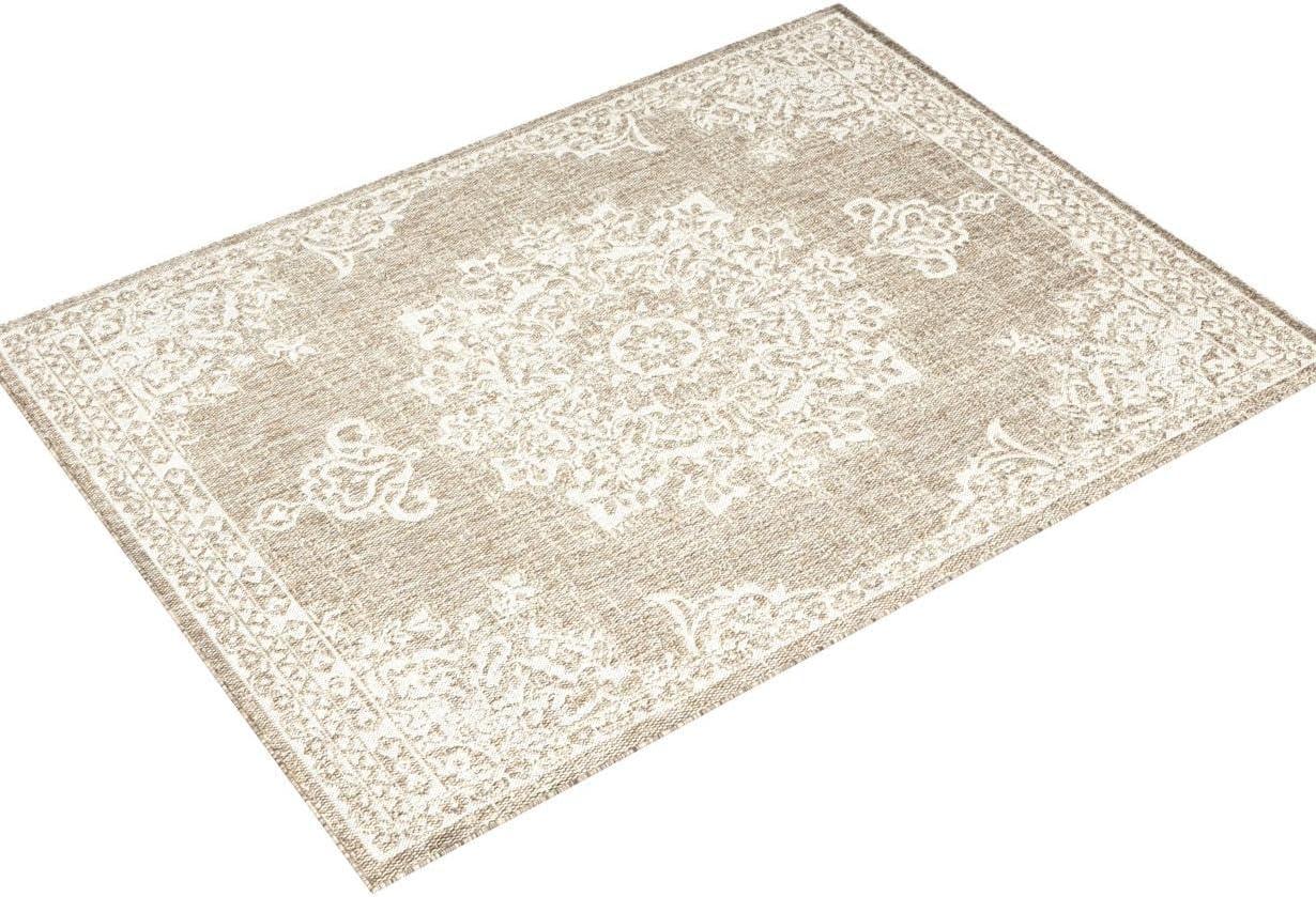 Nicole Miller New York Patio Country Azalea Medallion Indoor/Outdoor Area Rug, Taupe/Ivory