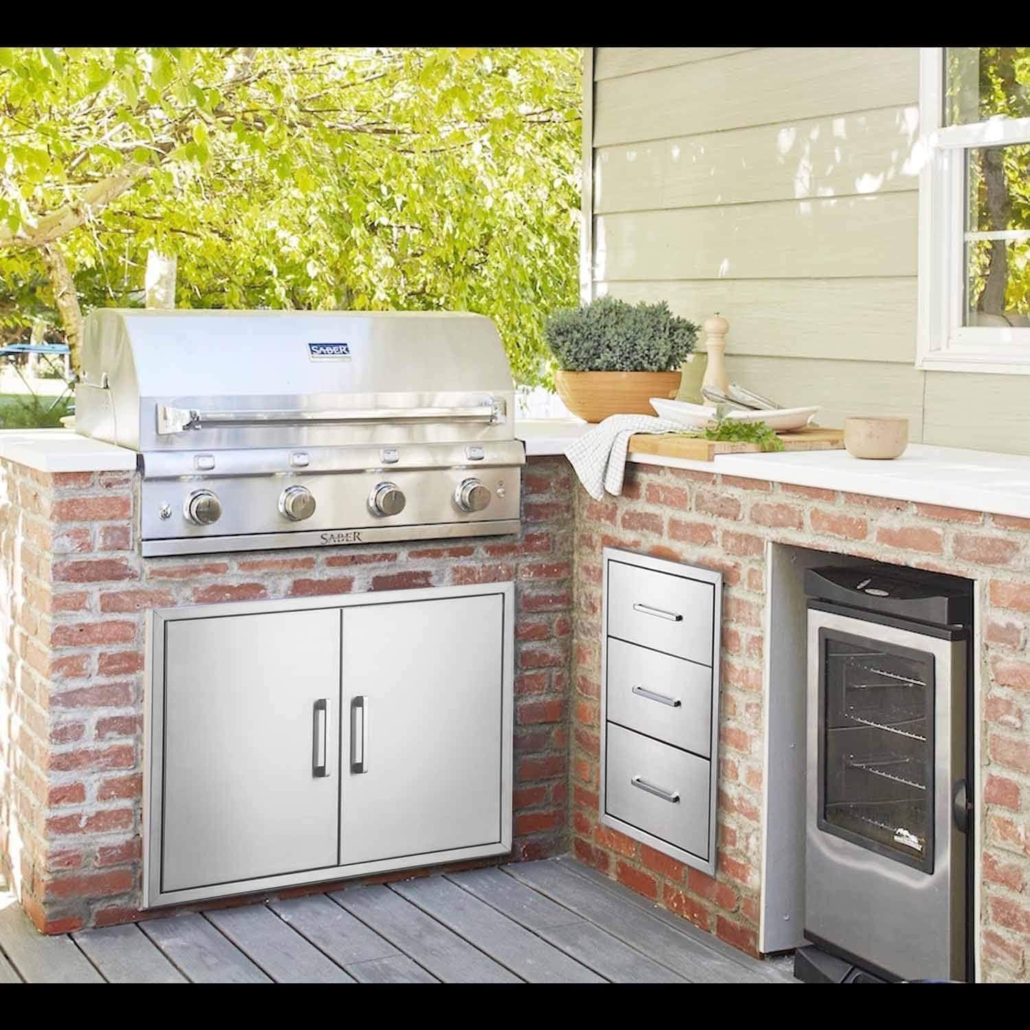 17W30H21D Inch Outdoor Kitchen Drawers Stainless Steel Double Drawer w/Paper Towel Holder Combo Works with Your Grilling or Prep Zones for Outdoor BBQ Island