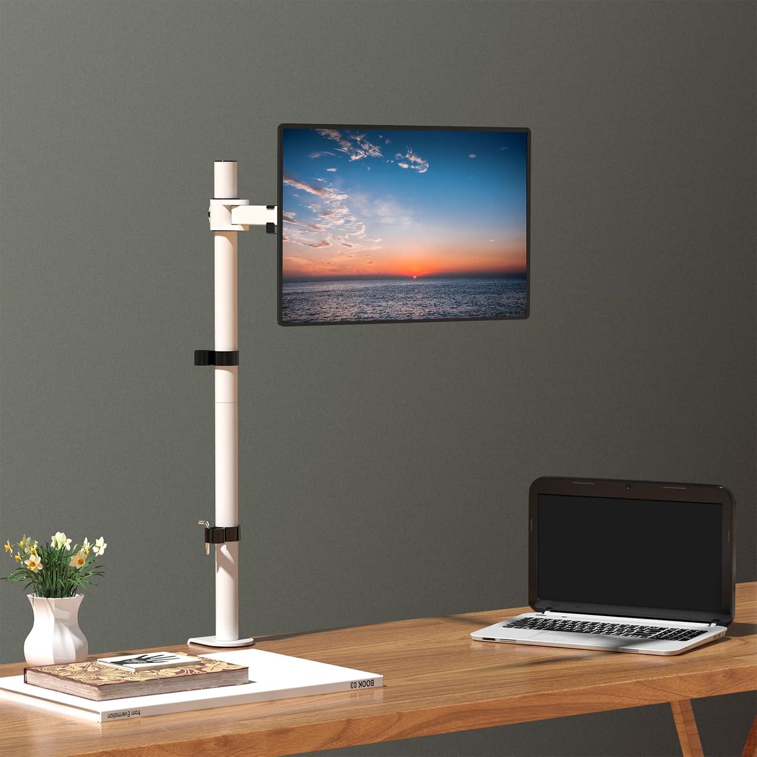 White Extra Tall Adjustable Monitor Desk Mount for 13-32 Inch Screens