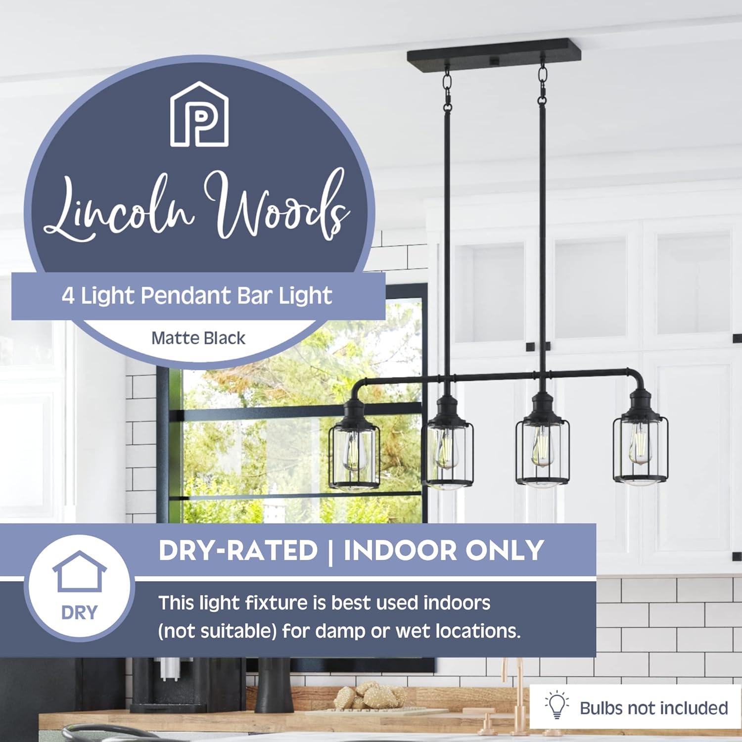 Prominence Home Lincoln Woods Industrial Matte Black LED Pendant Light with Clear Glass Shade