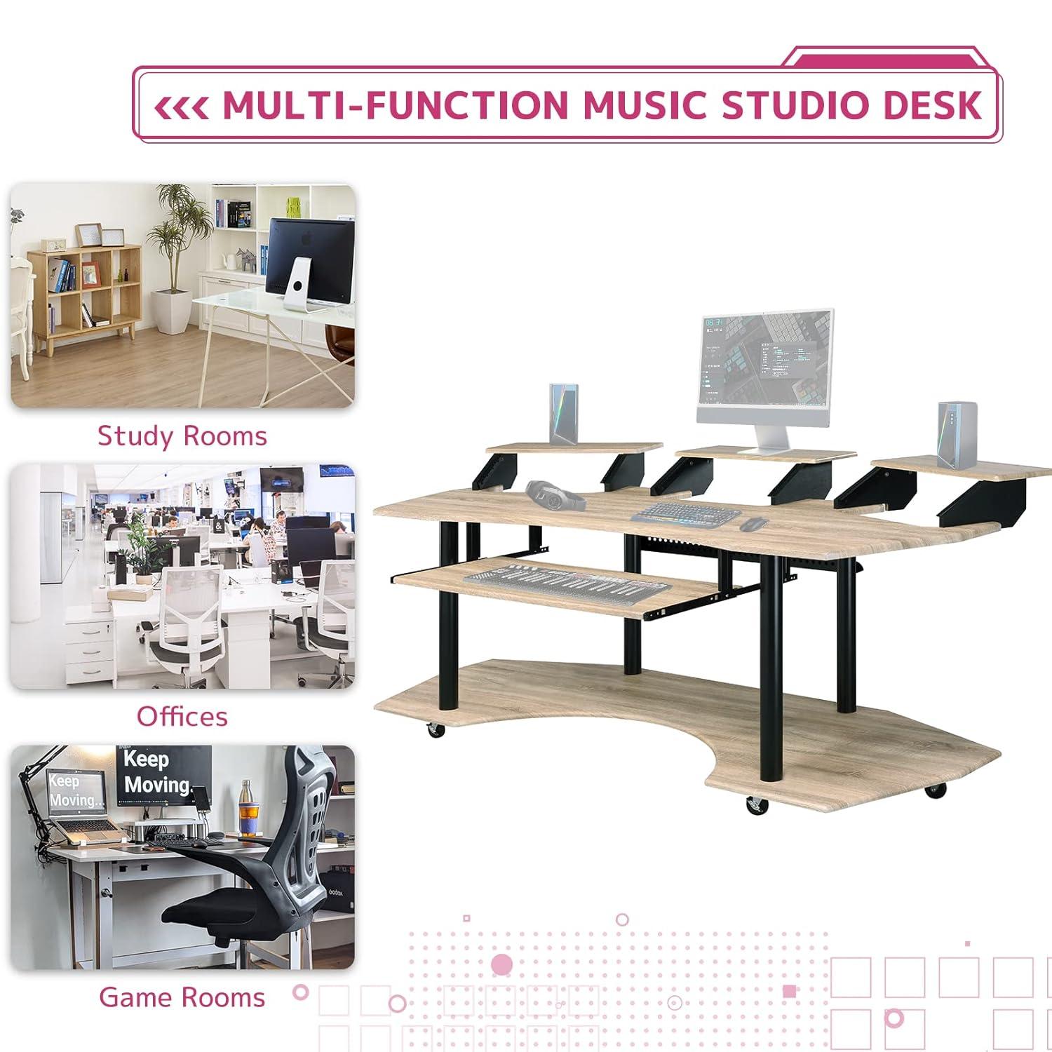 Acme Furniture Eleazar 3 Stands Computer Desk Natural Oak: Metal Frame, Veneer Surface, Hutch Storage