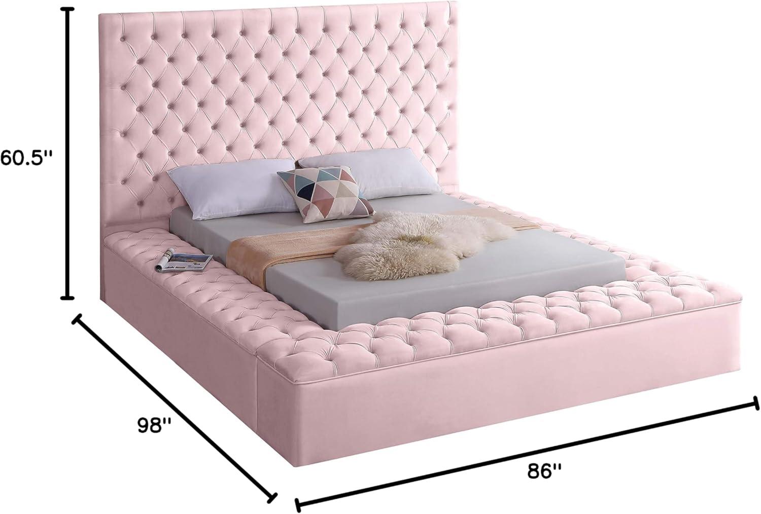 Meridian Furniture Bliss Modern Wood Storage Platform Bed, Queen, Pink