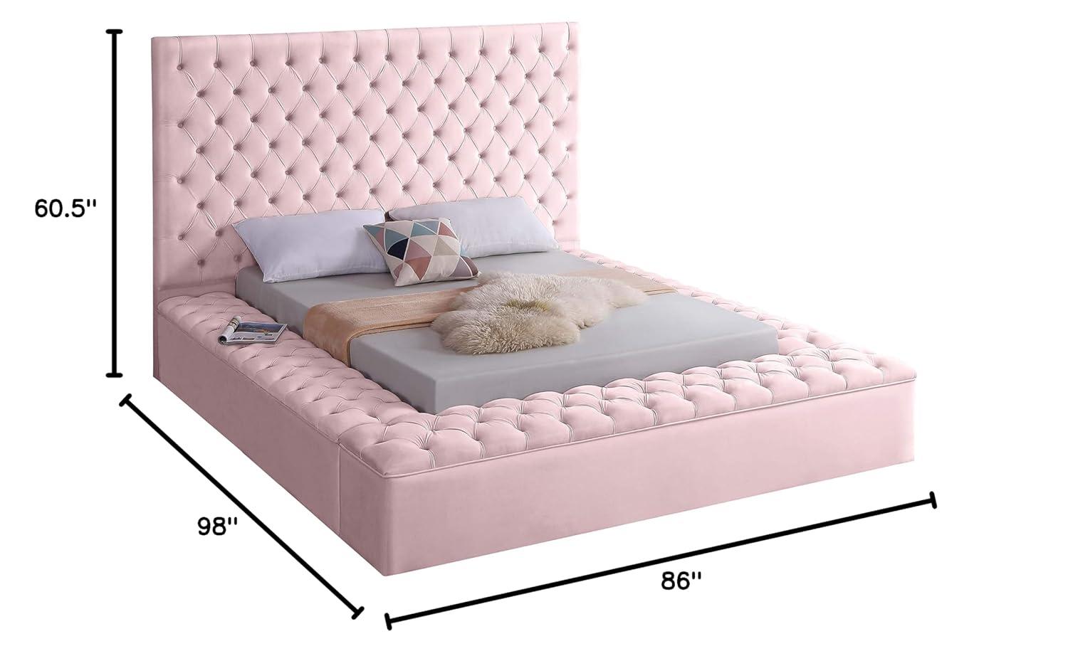 Meridian Furniture Bliss Modern Wood Storage Platform Bed, Queen, Pink