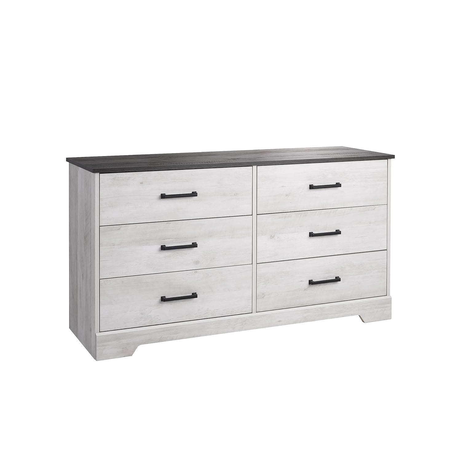 Prepac Rustic Ridge Farmhouse 6 Drawer Bedroom Dresser Washed White