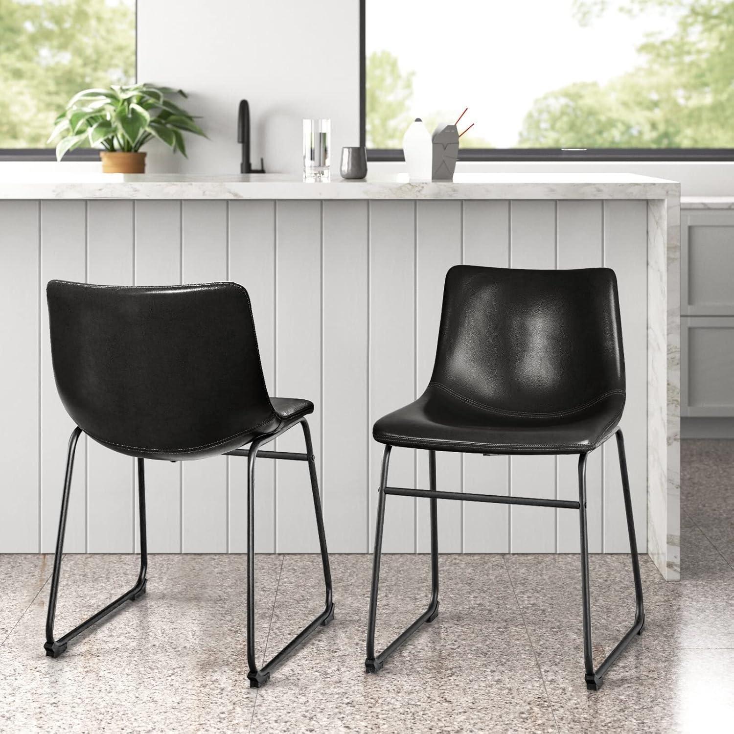 CodYinFI Faux Leather Dining Chairs Set of 2, 18 Inch Kitchen & Dining Room Chairs, Century Modern Dining Chairs with Backrest and Metal Legs, Comfortable Upholstered Seat Chairs(Black, 2pcs 18")