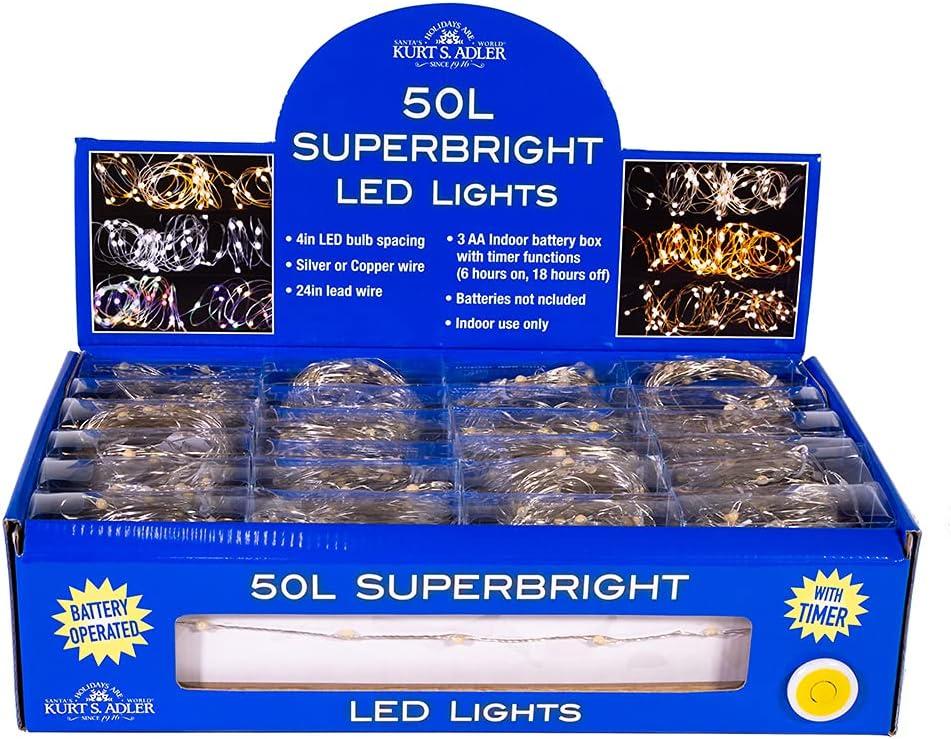 50-Light Warm White Battery Operated LED Christmas Tree Lights