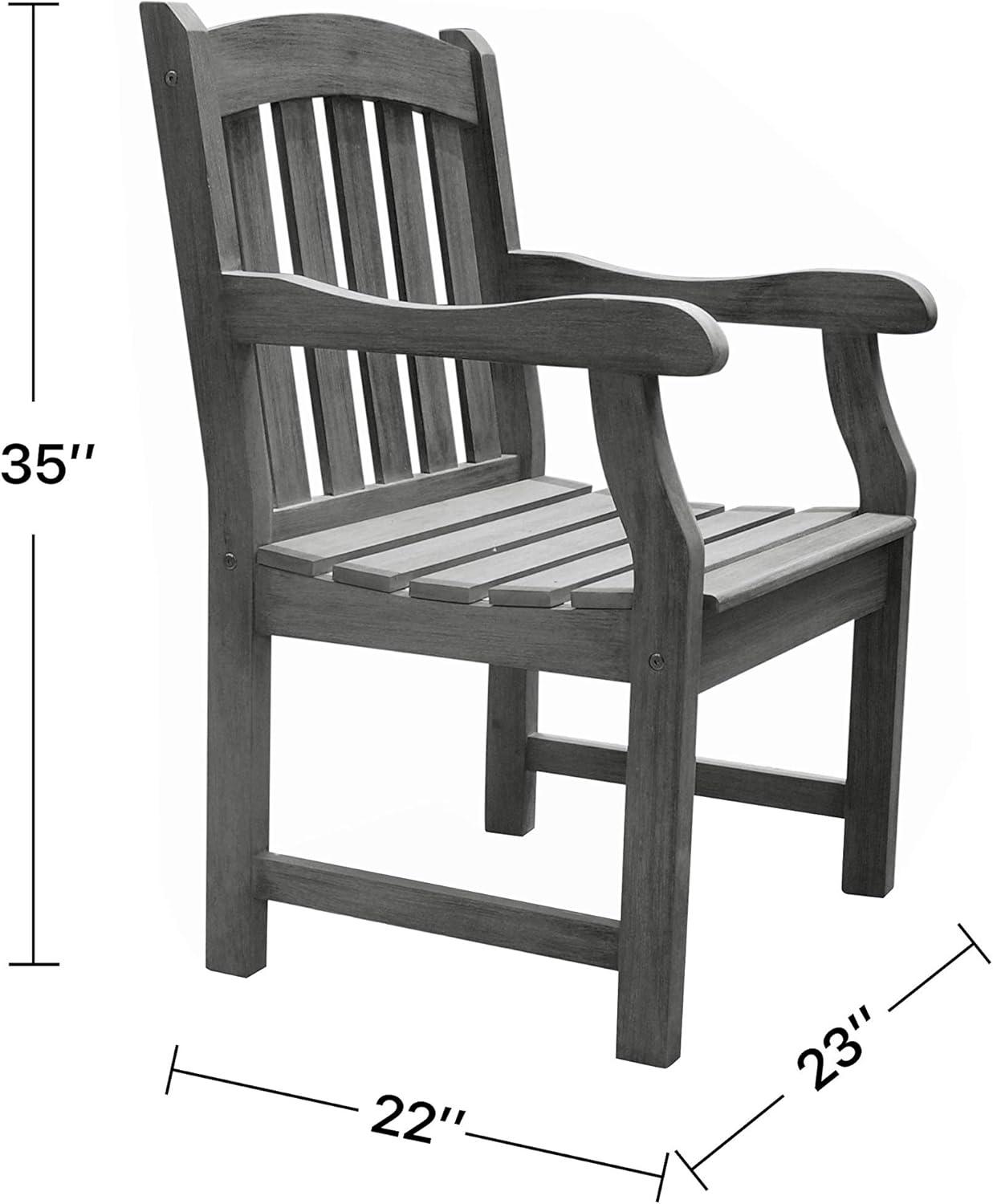 DVG Renaissance Outdoor Dining Chair - Acacia Wood - Has Arms - Gray