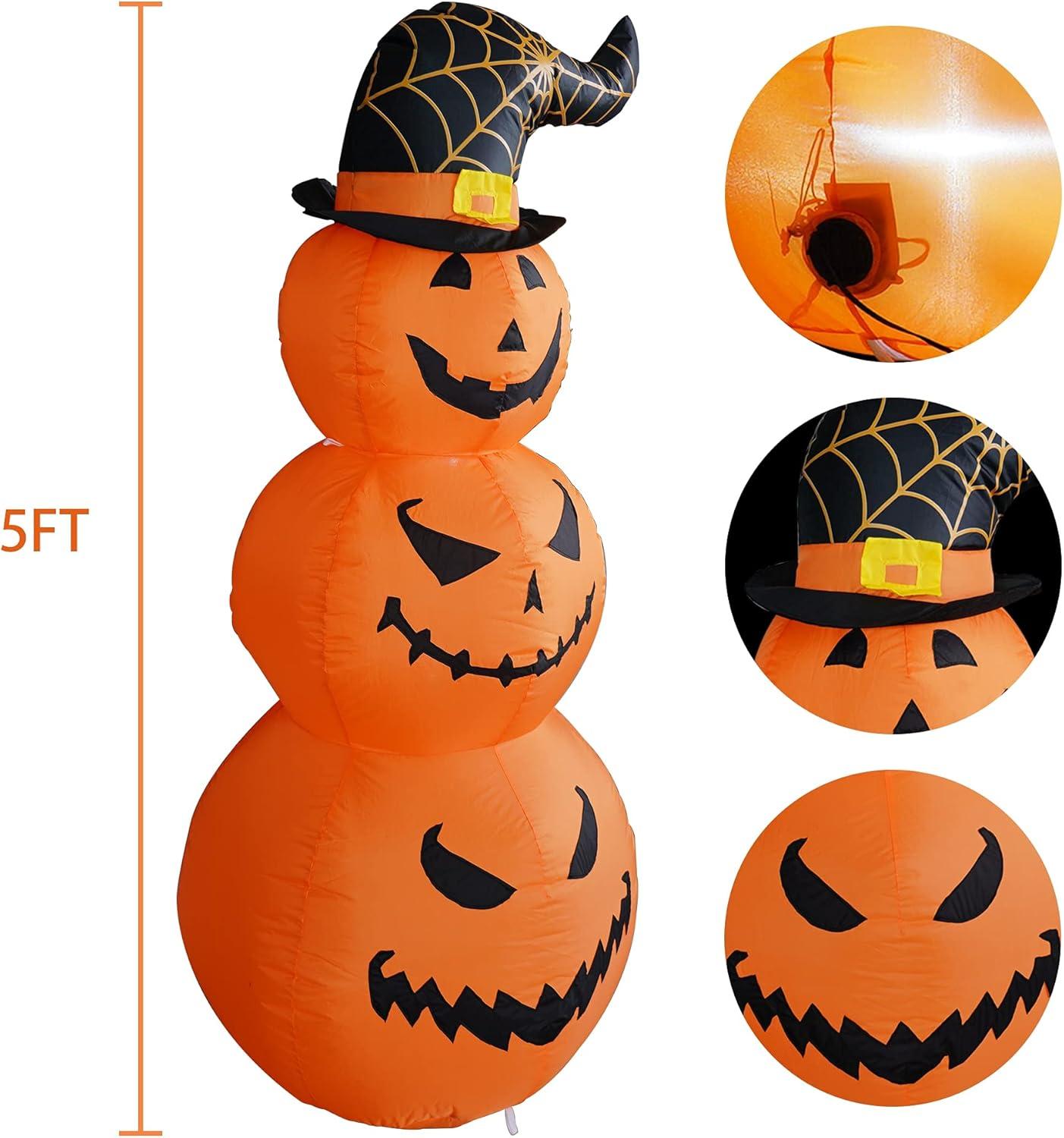 5 FT Halloween Inflatable Stacked Pumpkins with LED Lights