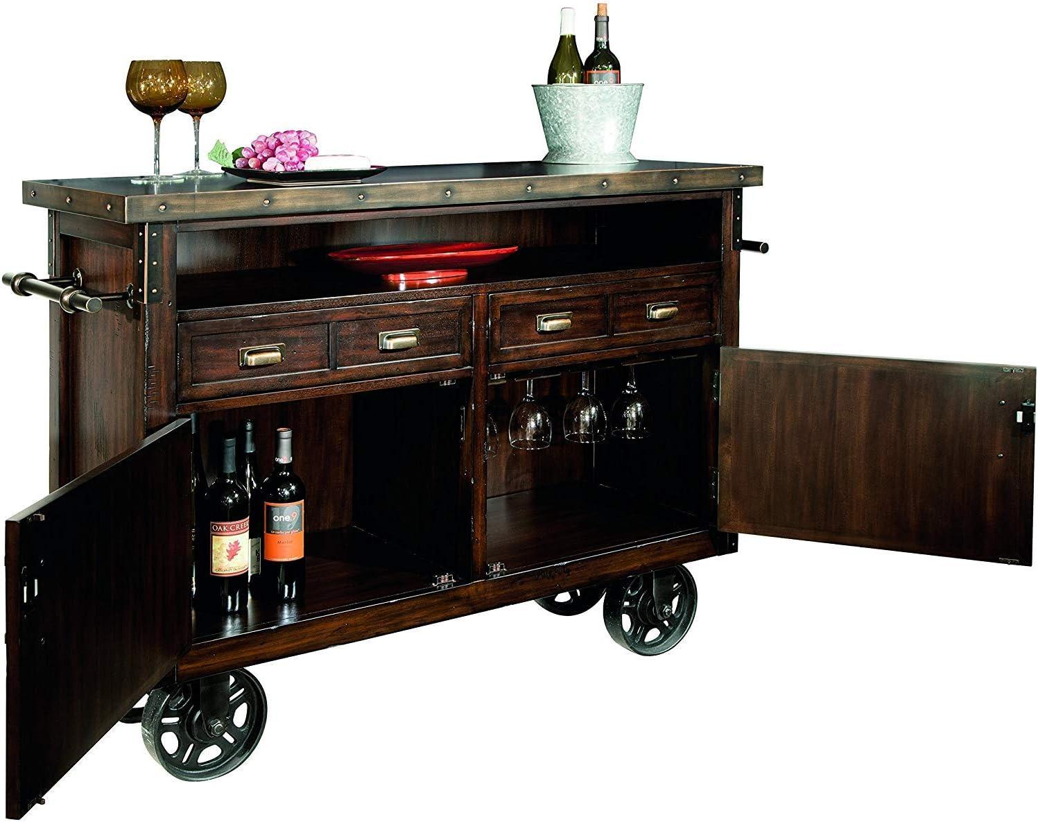 Rustic Hardwood & Antique Bronze 56" Wine Bar Console with Locking Door