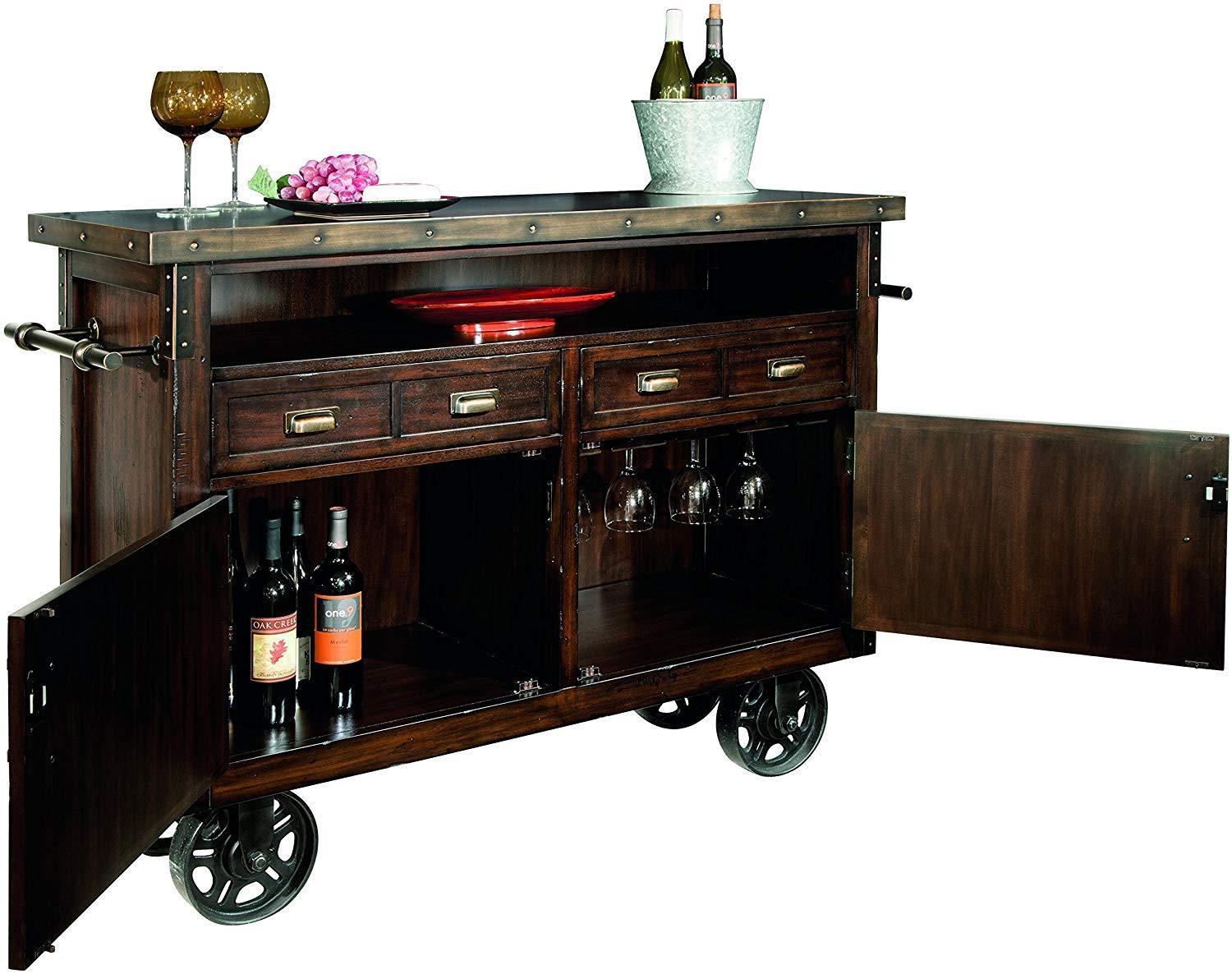 Howard Miller Barrows Wine & Bar Cabinet, Rustic Hardwood Touch - Heavily Distressed Wooden Furniture & Extension Metal Drawers with Stemware Rack for Living Room, Home Decor Or Office