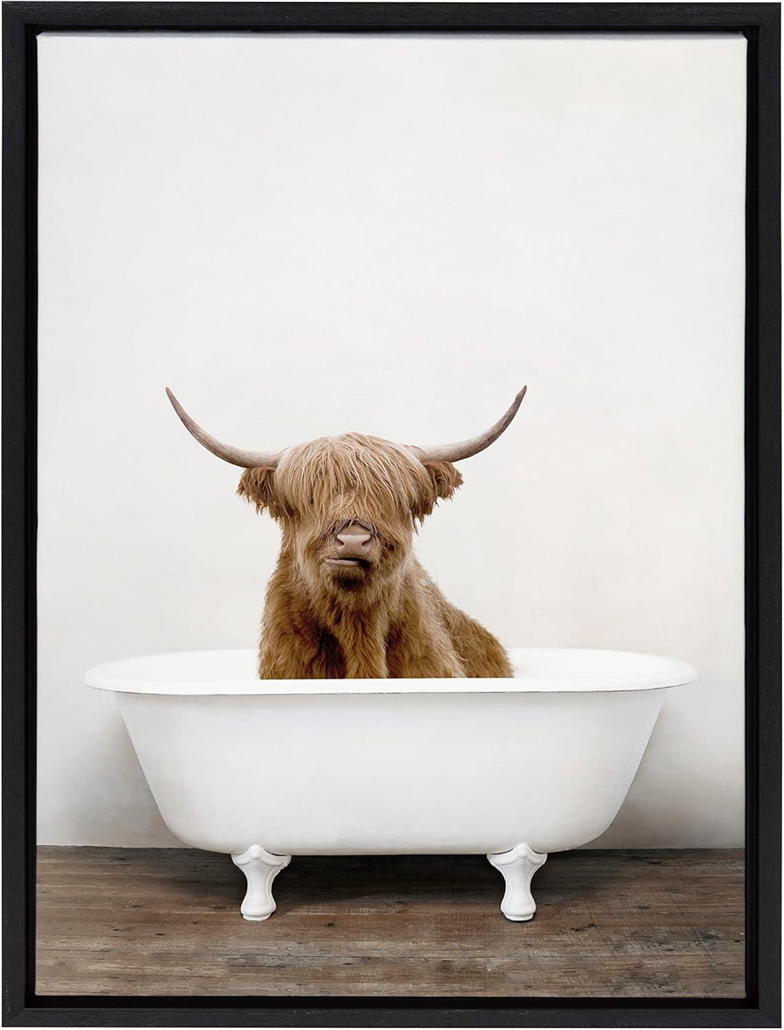 Sylvie Highland Cow in Tub Color Framed Canvas by Amy Peterson - Kate & Laurel All Things Decor