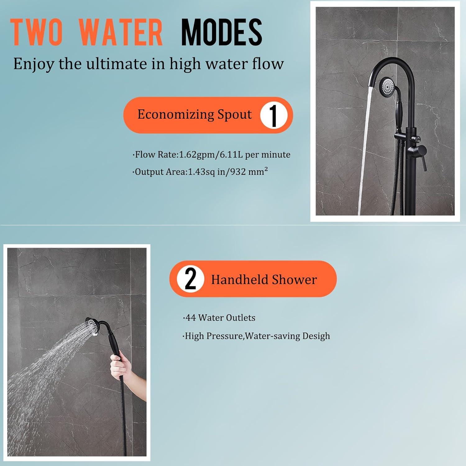 Black Stainless Steel Freestanding Bathtub Faucet with Hand Shower