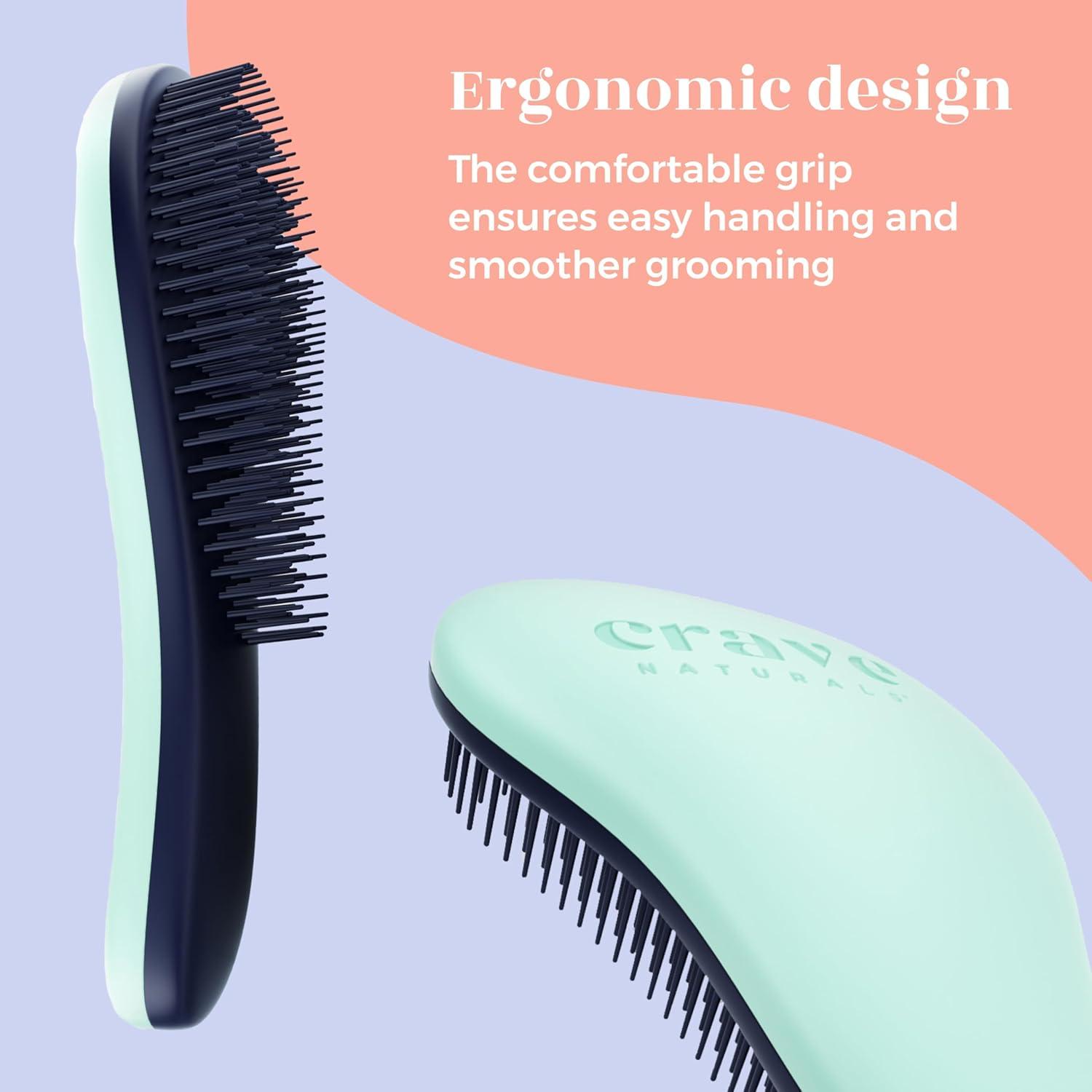Glide Thru Detangling Brush by Crave Naturals - Tangle-Free Hairbrush for Curly and Straight Hair - Gentle Detangler for Kids, Teens, and Adults - Wet and Dry Hair Care - Travel-Friendly, Turquoise