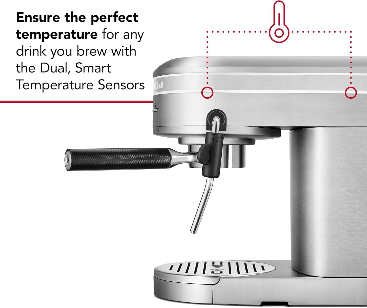 KitchenAid Semi-Automatic Espresso Machine - Brushed Stainless Steel: 15 Bars Pressure, Dishwasher-Safe, 47oz Capacity