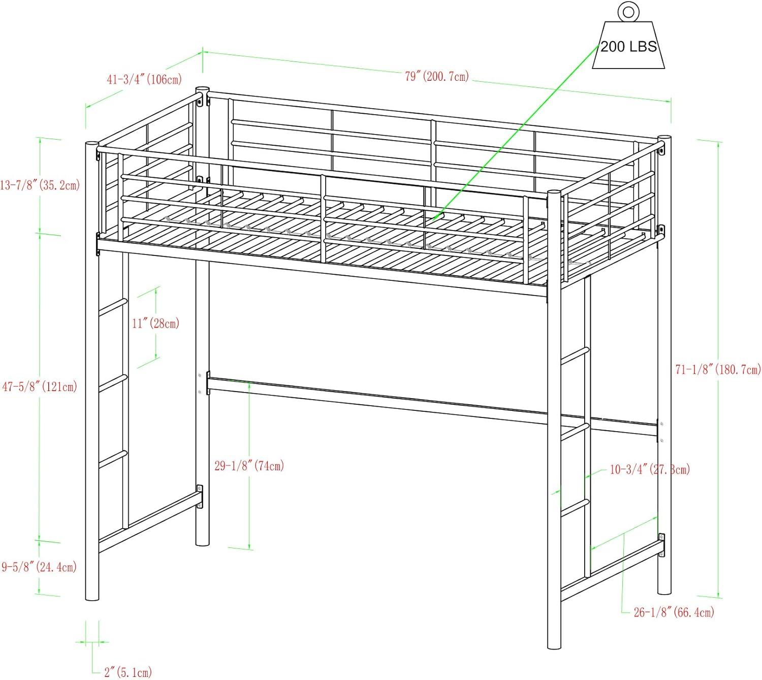 Metal Twin Loft Bunk Bed in Black